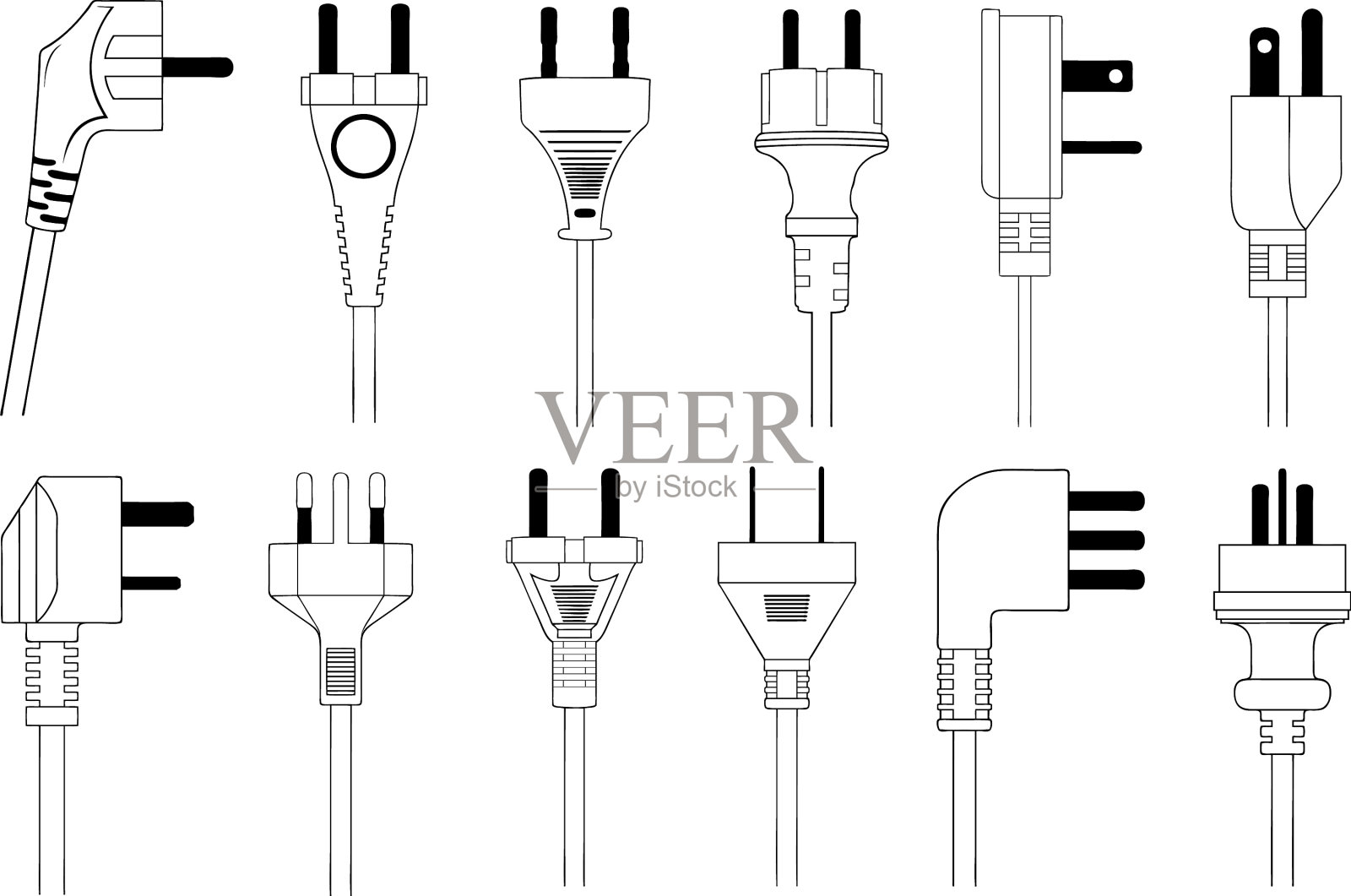 不同插头的收集插画图片素材