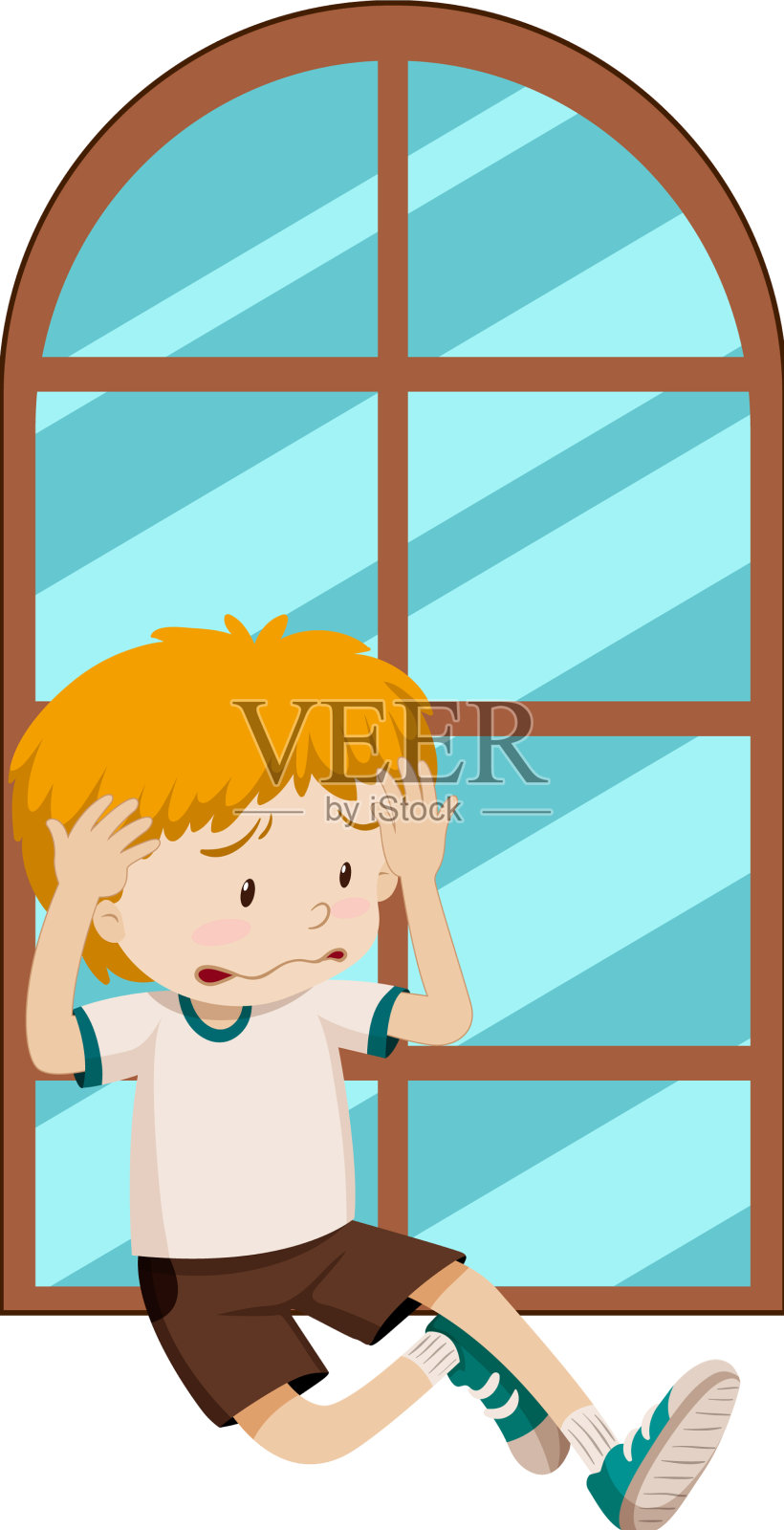 悲伤的男孩简单的卡通人物设计元素图片