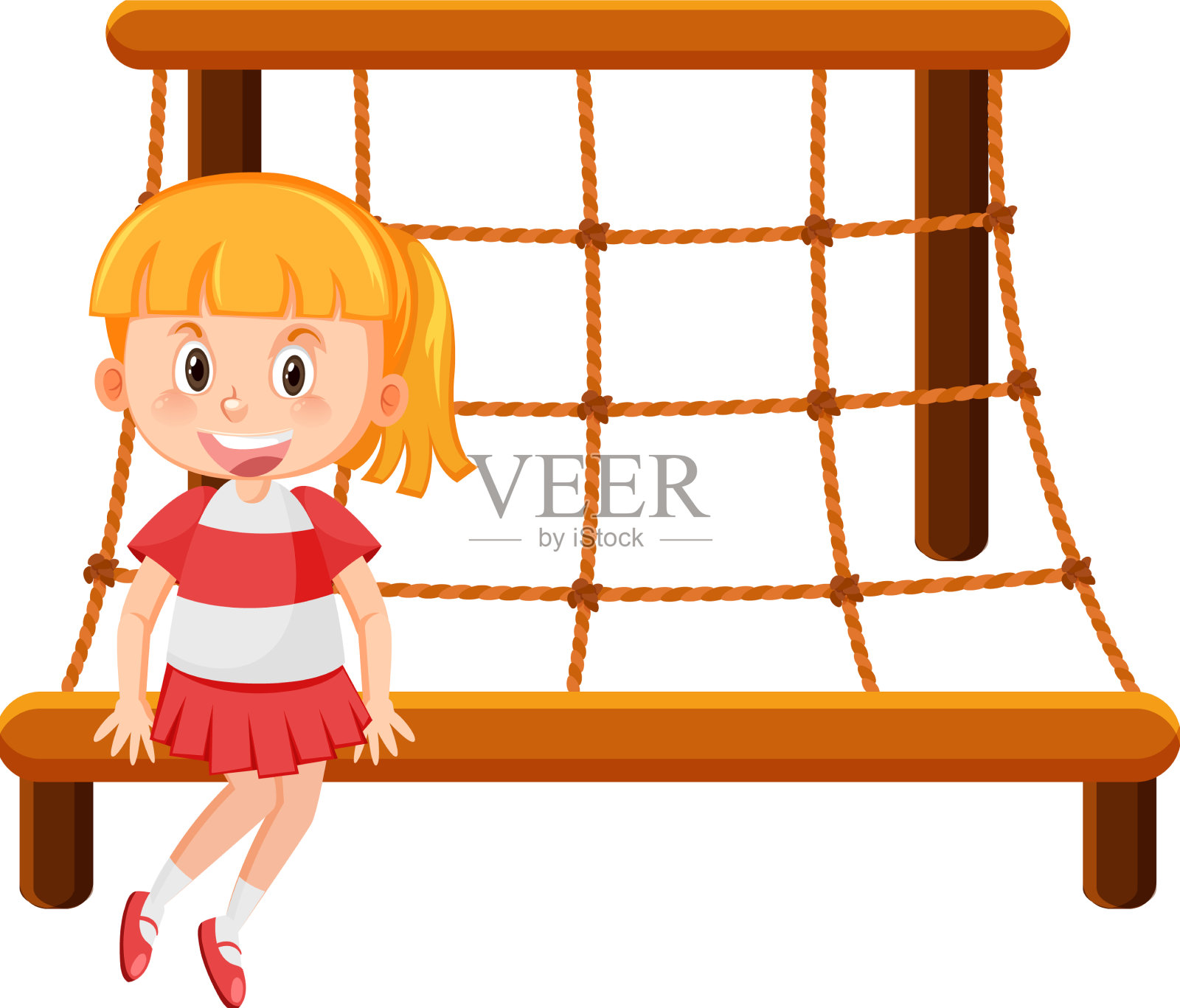 女生坐在爬绳墙网操场上设计元素图片