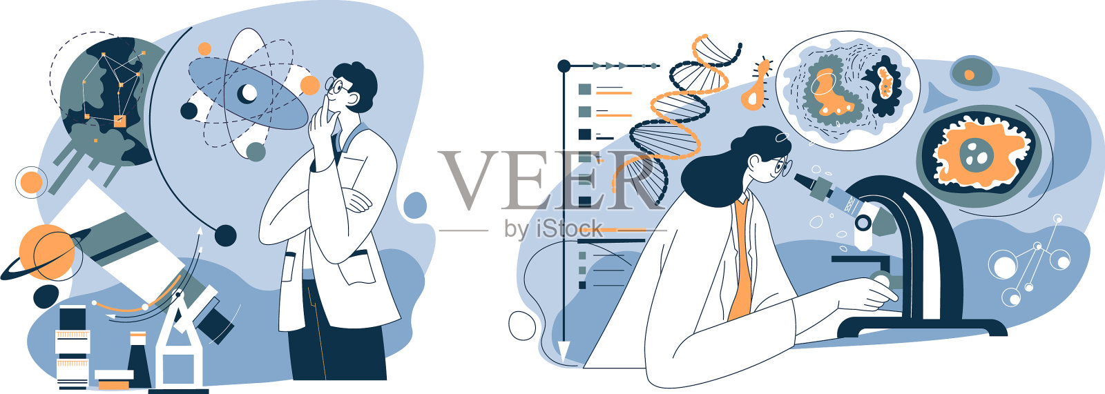 科学发现，天文学和生物学设计元素图片