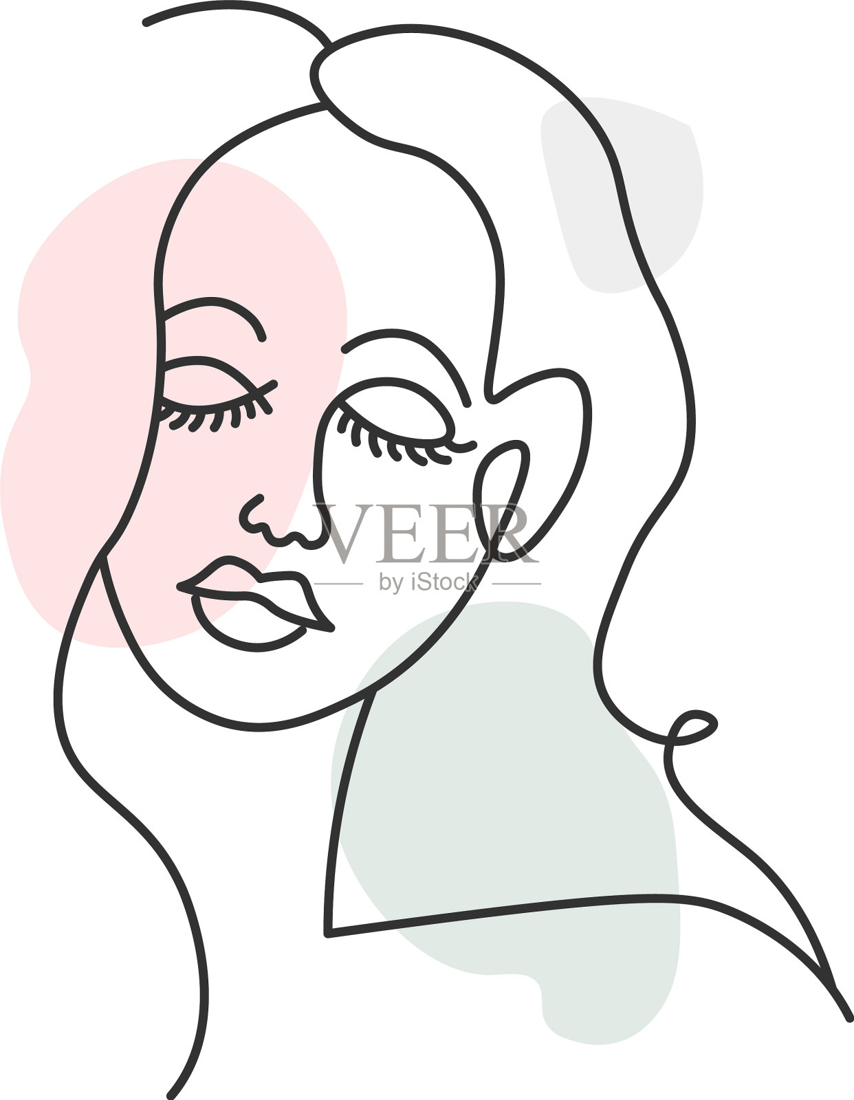 闭着眼睛的女人肖像抽象线条设计元素图片