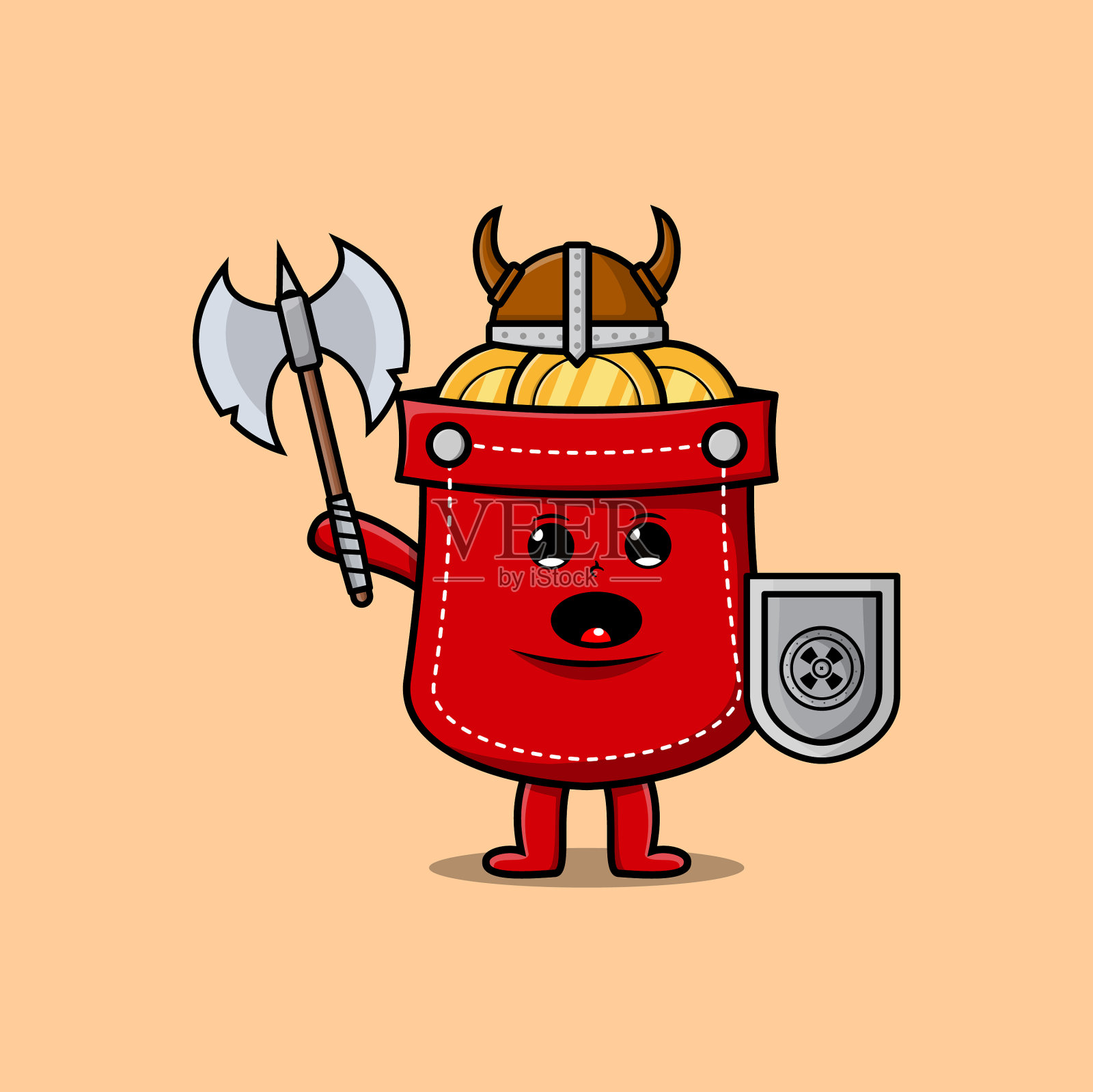 可爱的卡通口袋海盗拿着斧头插画图片素材