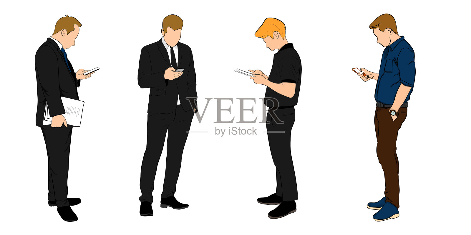 商务人士持有智能手机连接技术矢量插图插画图片素材