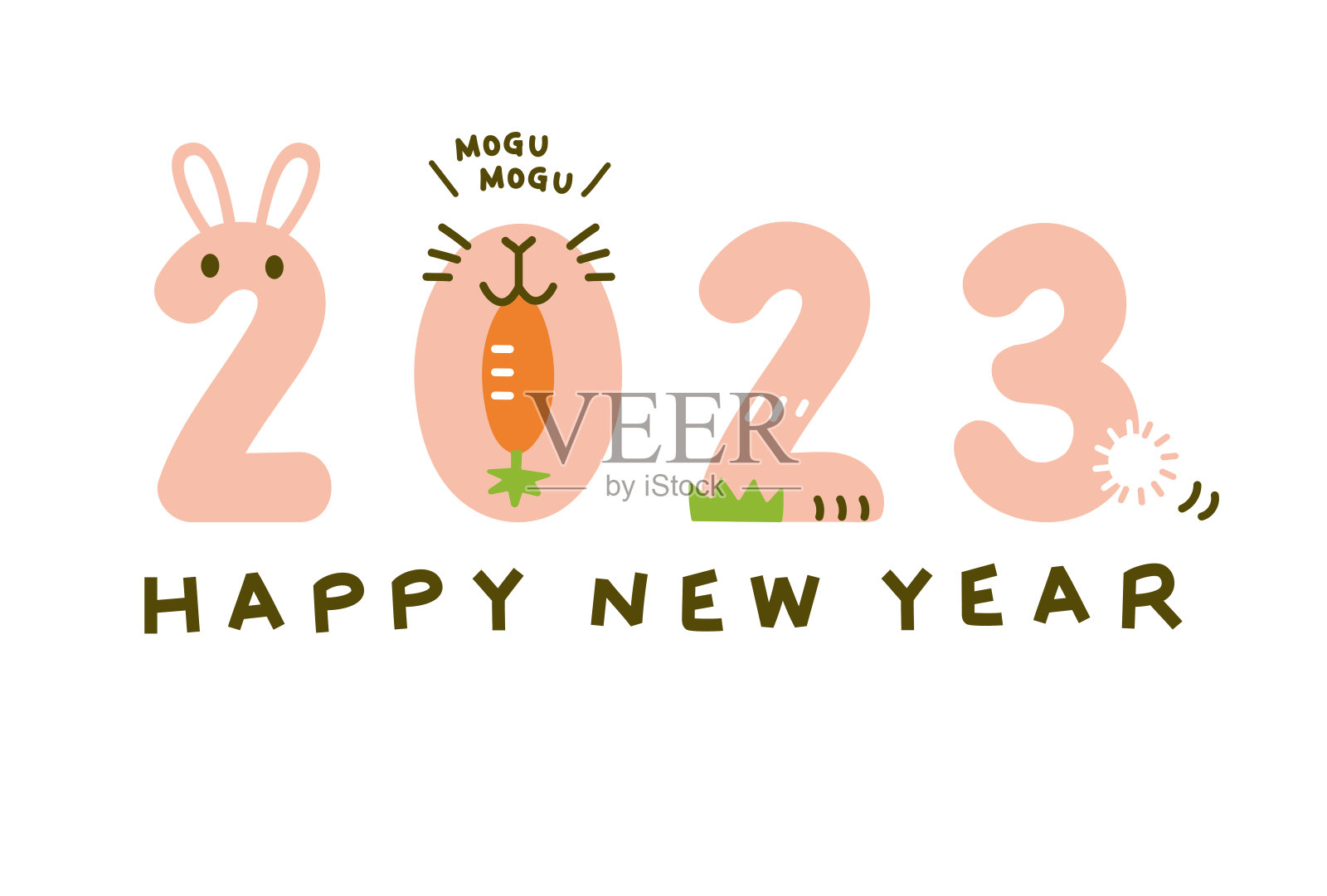 2023年兔年新年贺卡插画图片素材