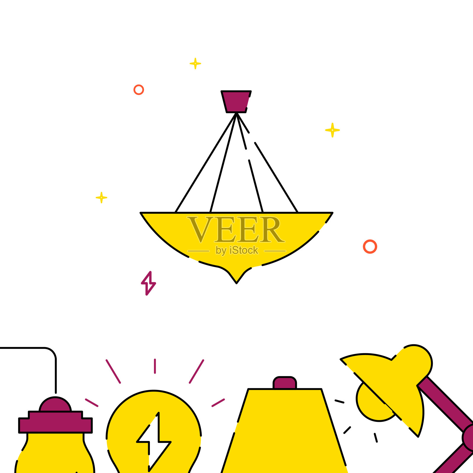 吊灯填充线图标，简单的矢量插图插画图片素材