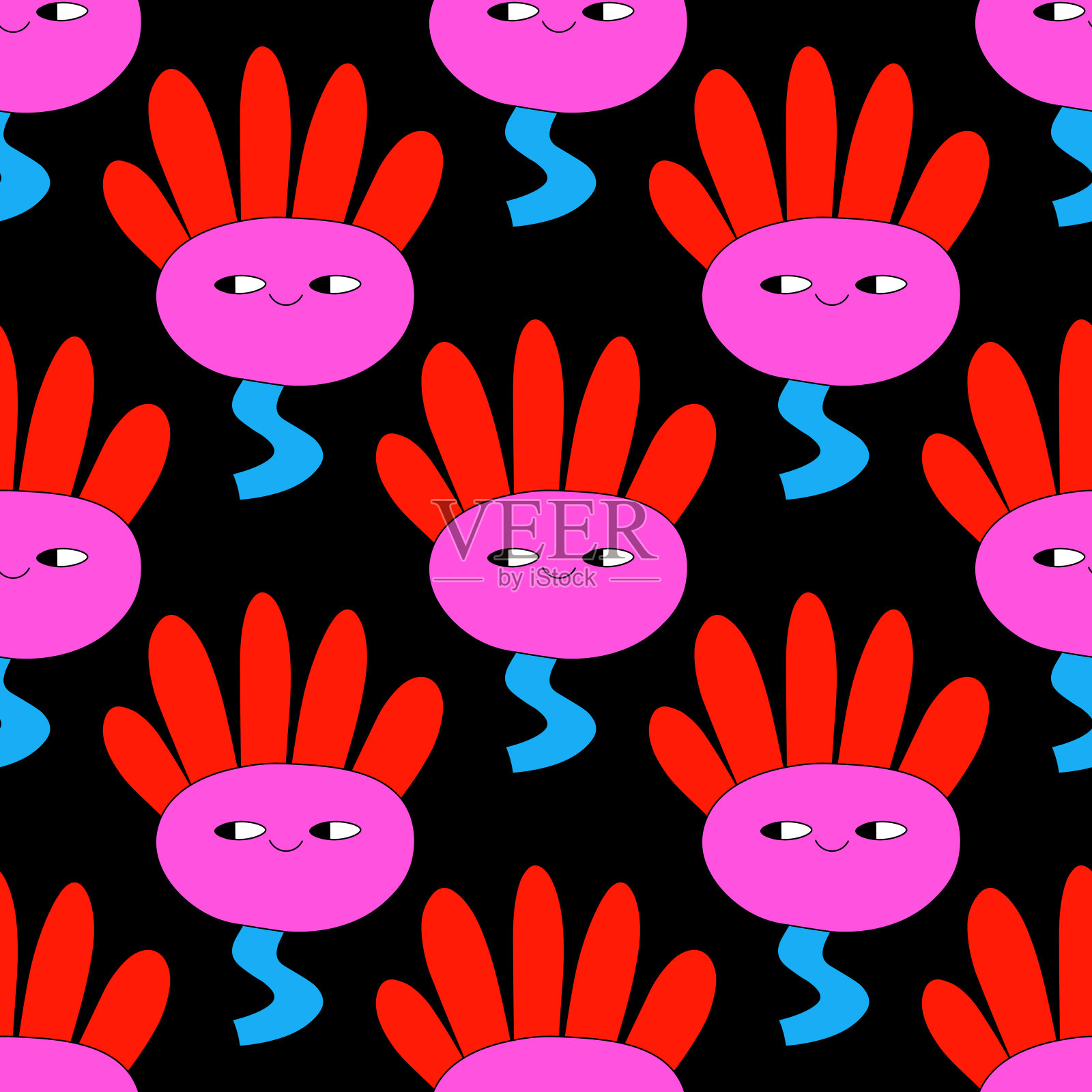 方形矢量无缝图案-花在嬉皮风格。1970年的良好氛围。时髦和groovy 1970雏菊花。1960年时髦的花卉迷幻装饰。Kidcore卡哇伊墙纸和织物。花的天真插画图片素材