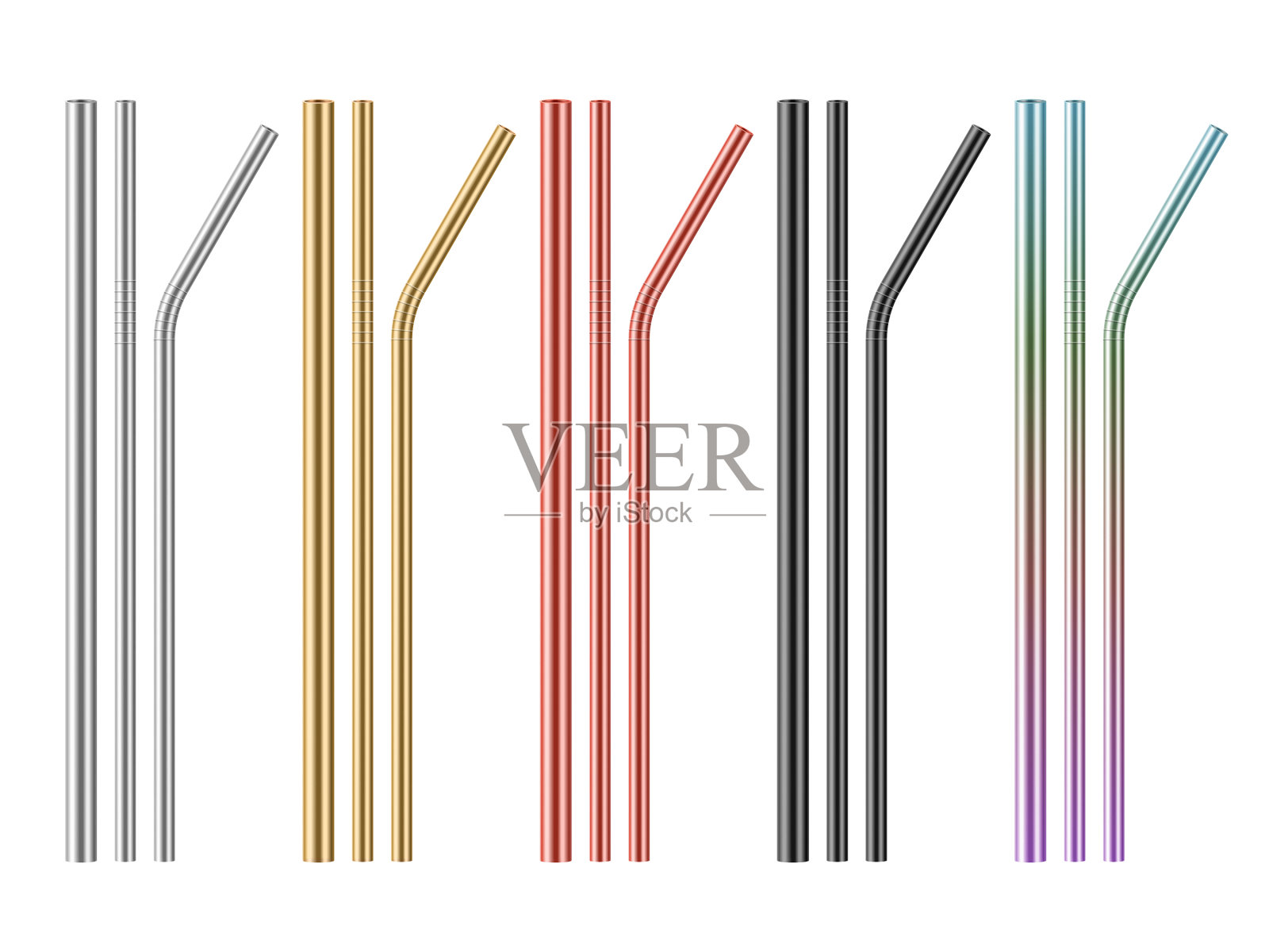 逼真的金属吸管不同的颜色插画图片素材