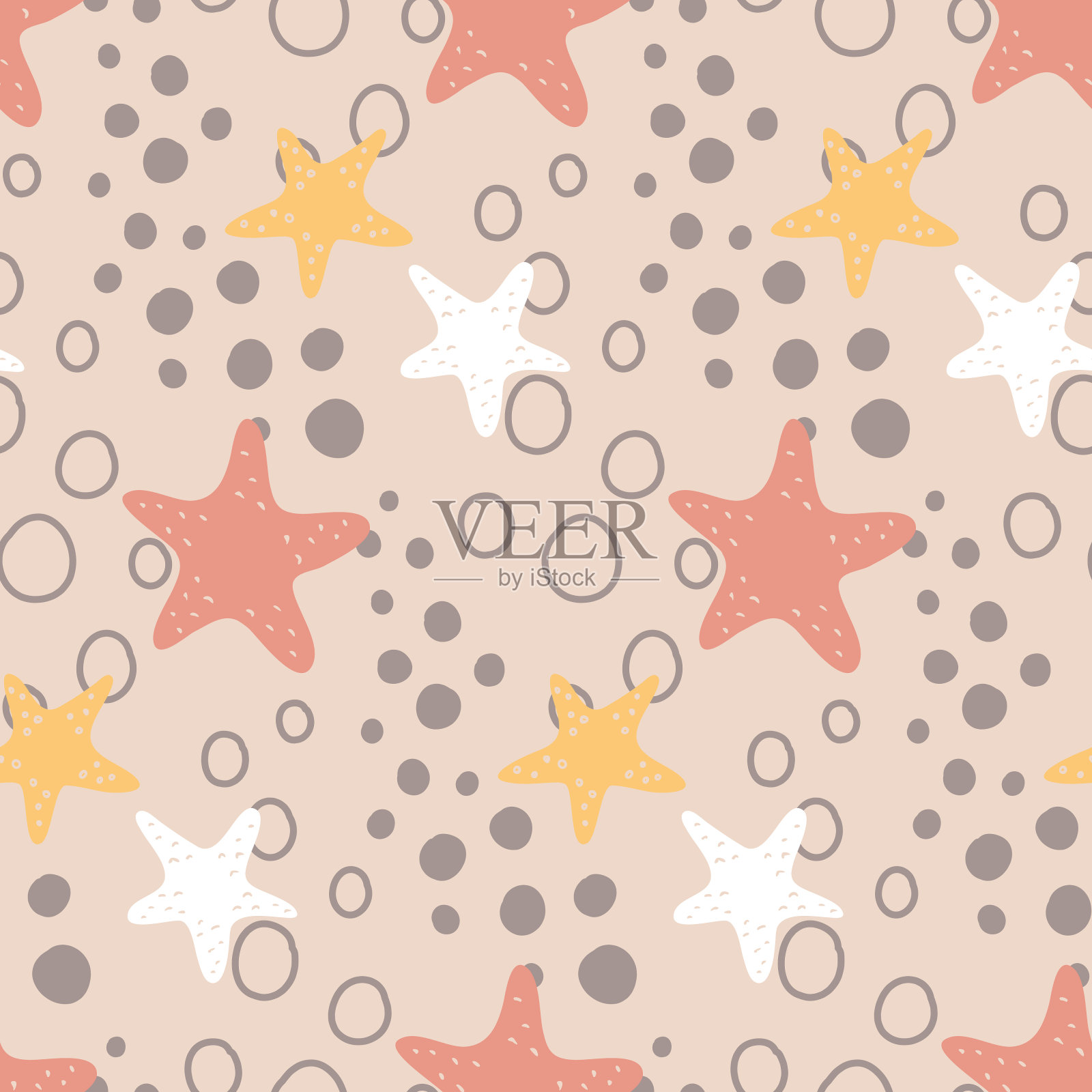 海星泡泡粉灰色粉彩无缝图案用于纺织和婴儿服装设计插画图片素材