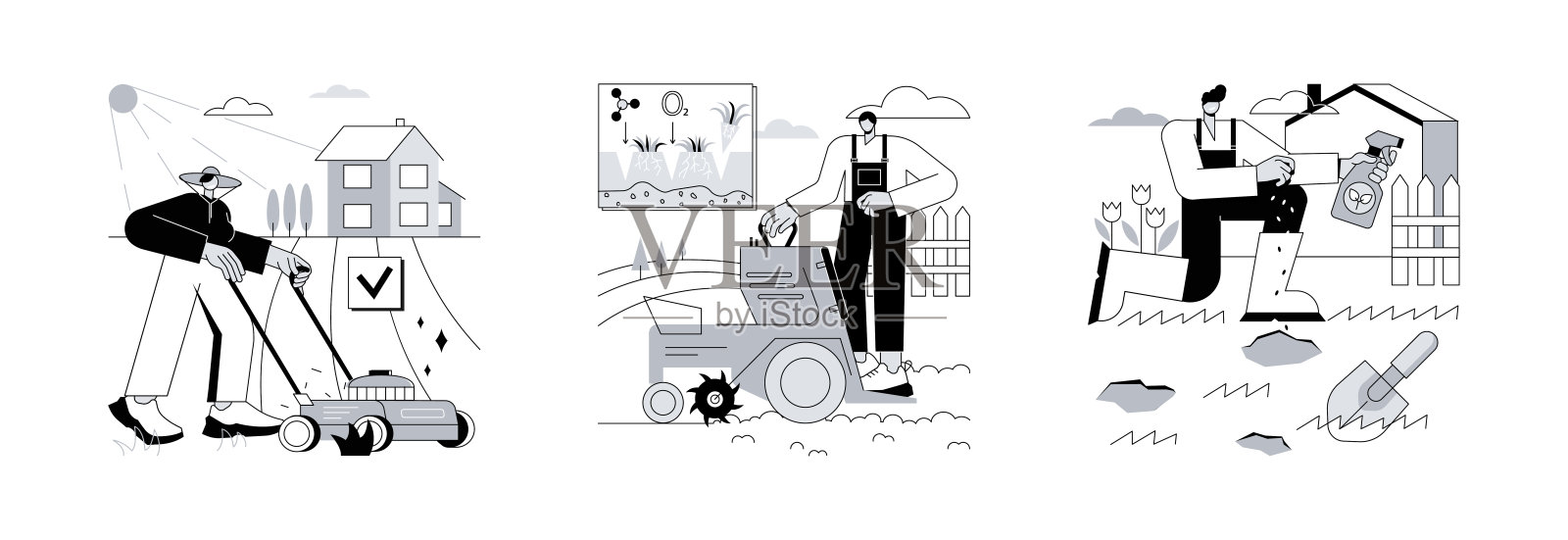 草坪维护抽象概念矢量插图。设计元素图片