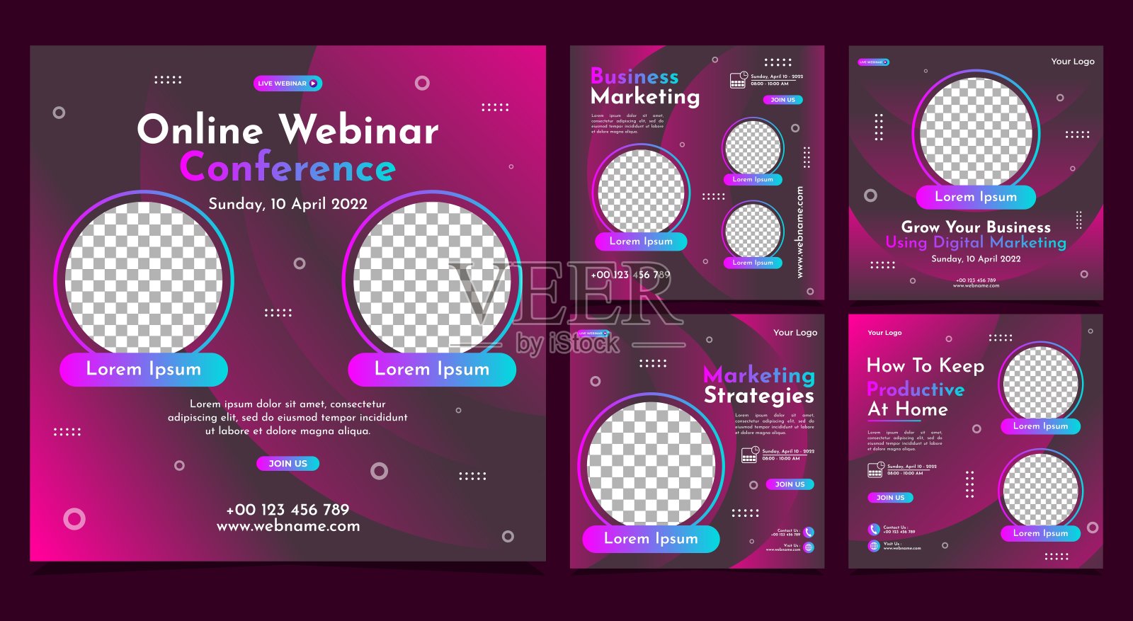 收集社交媒体张贴横幅模板。非常适合商业网络研讨会，营销网络研讨会，在线课程等。插画图片素材