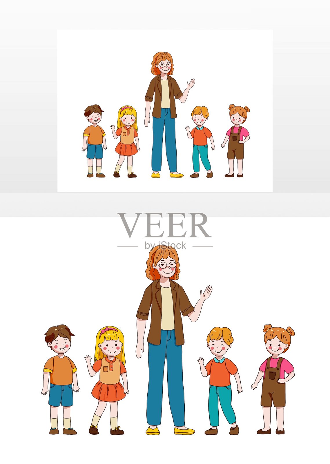 橙蓝色卡通清新教师教学生元素设计元素图片