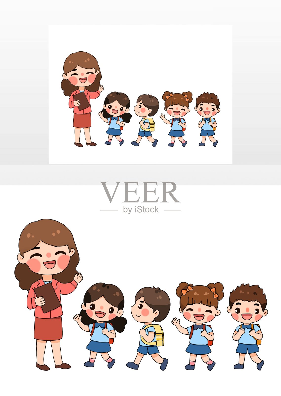 红蓝色卡通教师教学生元素设计元素图片