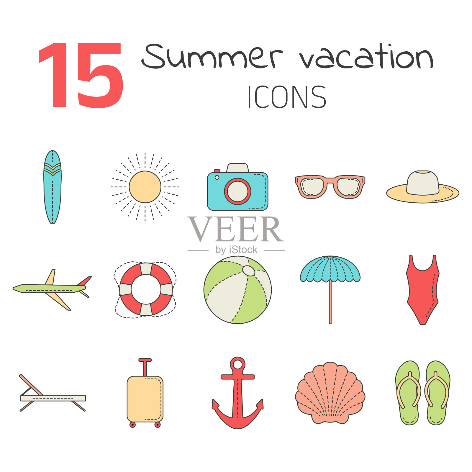 一套简单的暑假图标图标素材