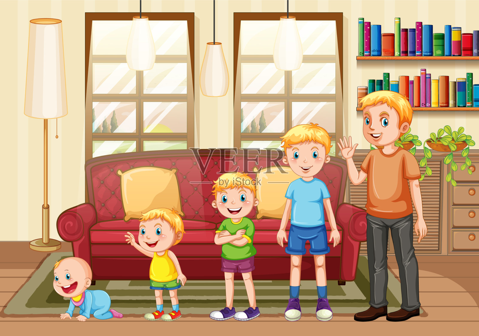 孩子们在房间里插画图片素材