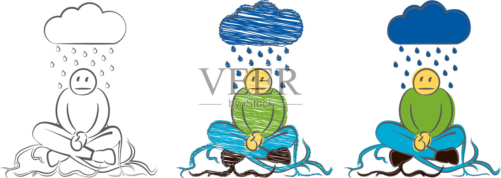 悲伤忧郁的男人插画图片素材