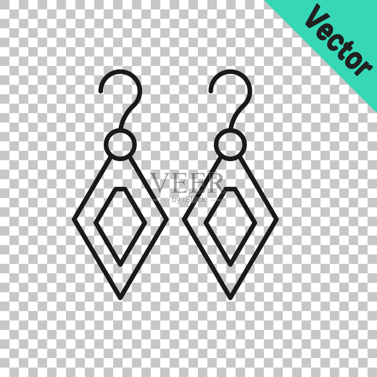 黑色线条耳环图标孤立上透明插画图片素材