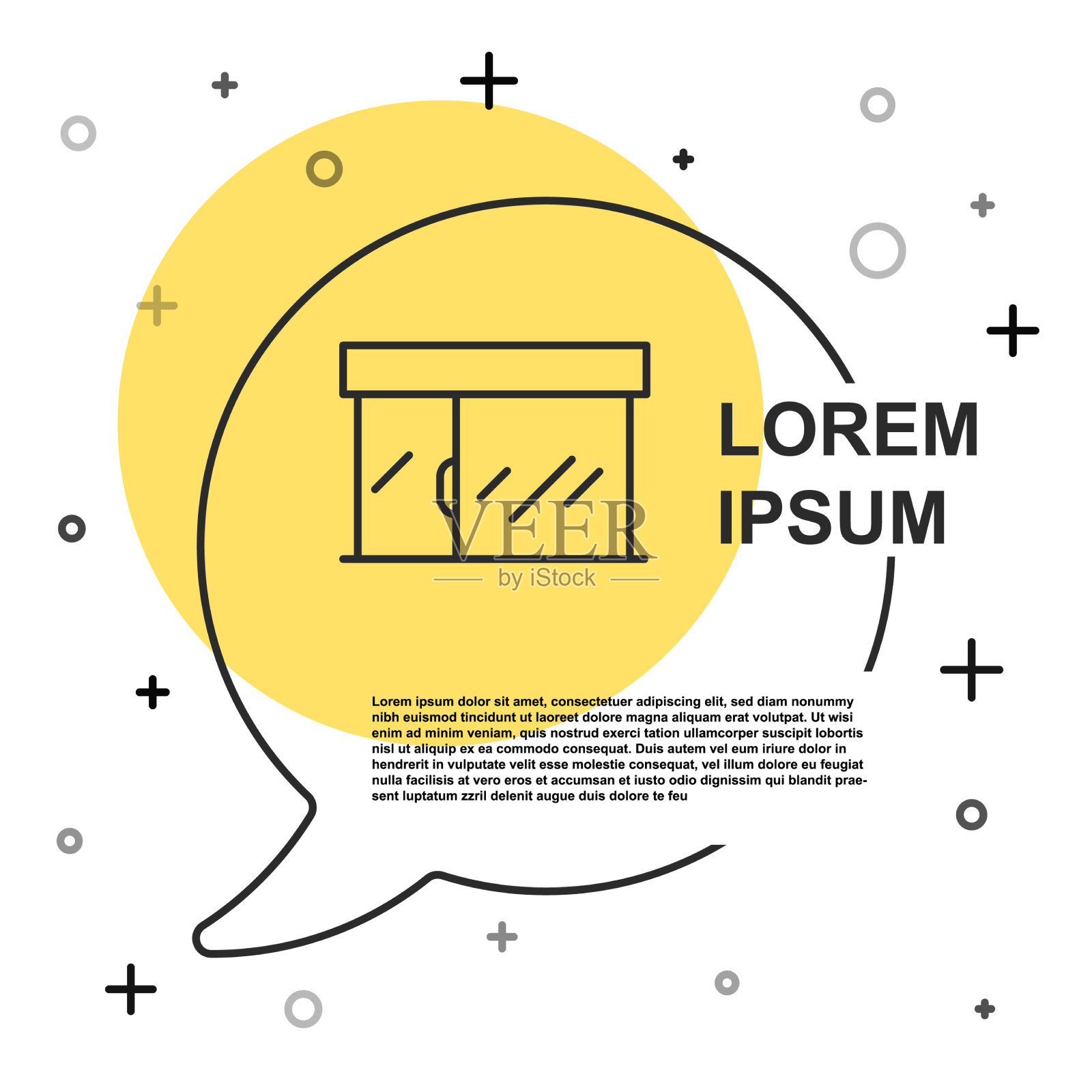 黑色线条的购物大楼或市场商店图标插画图片素材