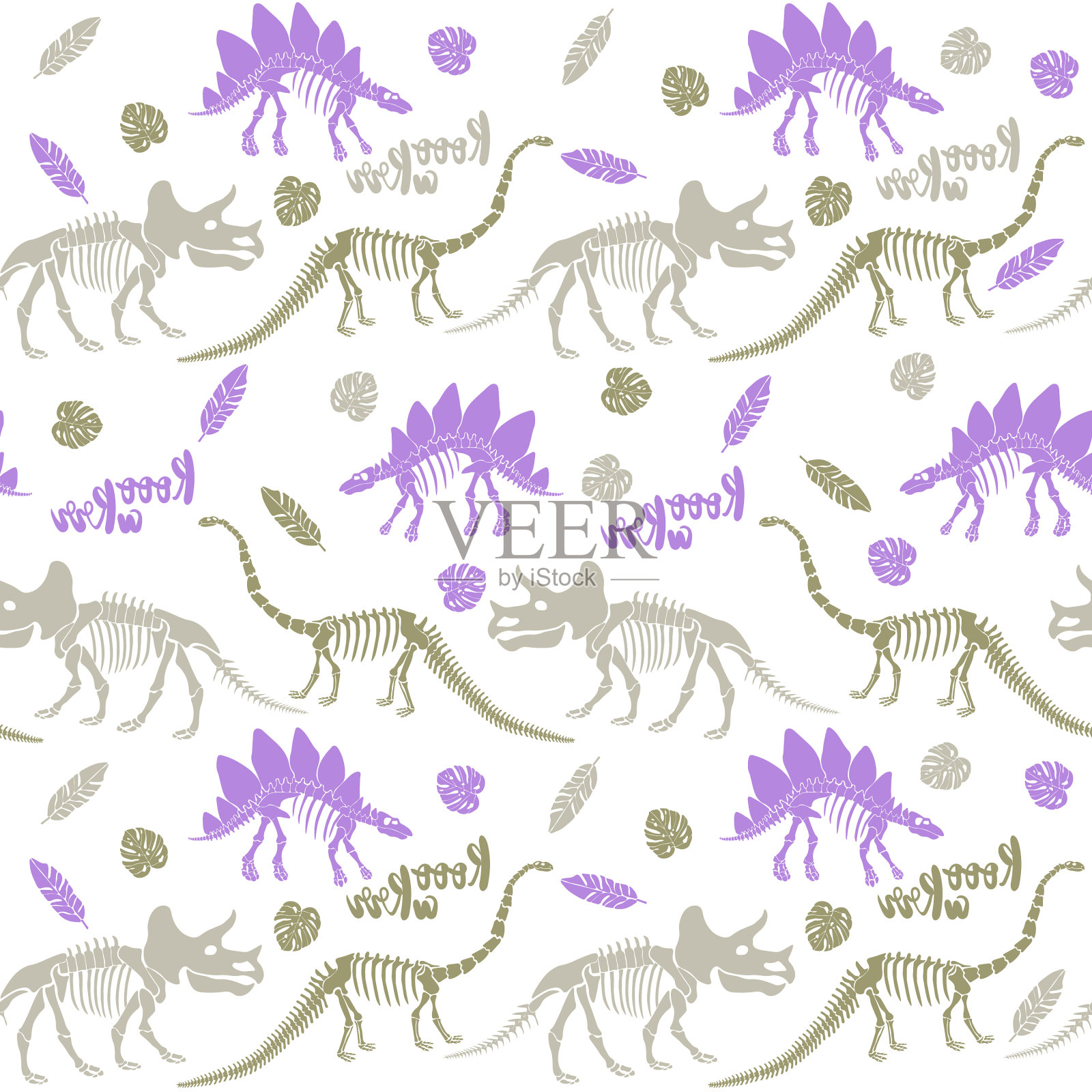 无缝图案与恐龙骨骼插画图片素材