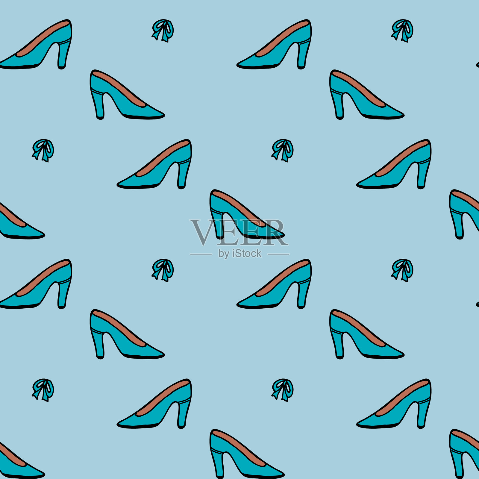 无缝图案与蓝色鞋浅蓝色插画图片素材