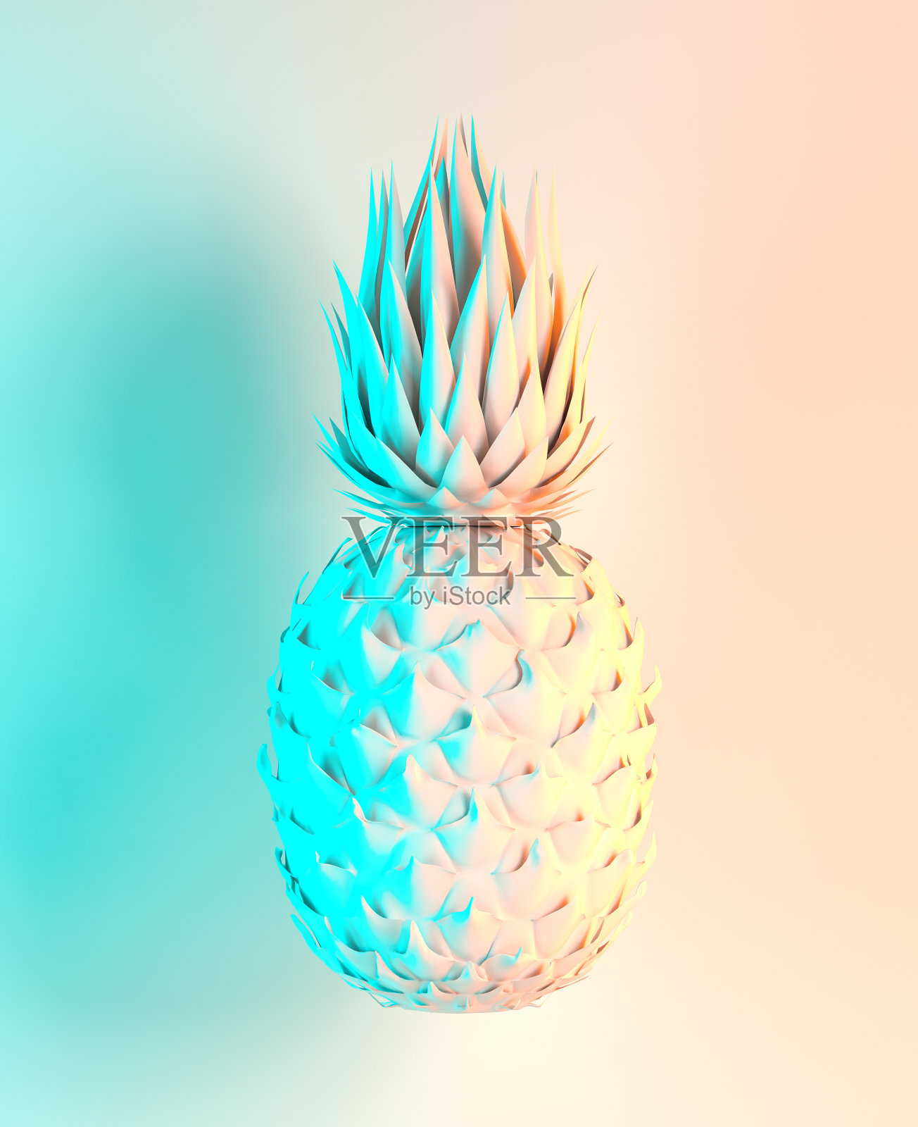 多色菠萝在蓝色背景的3D渲染照片摄影图片