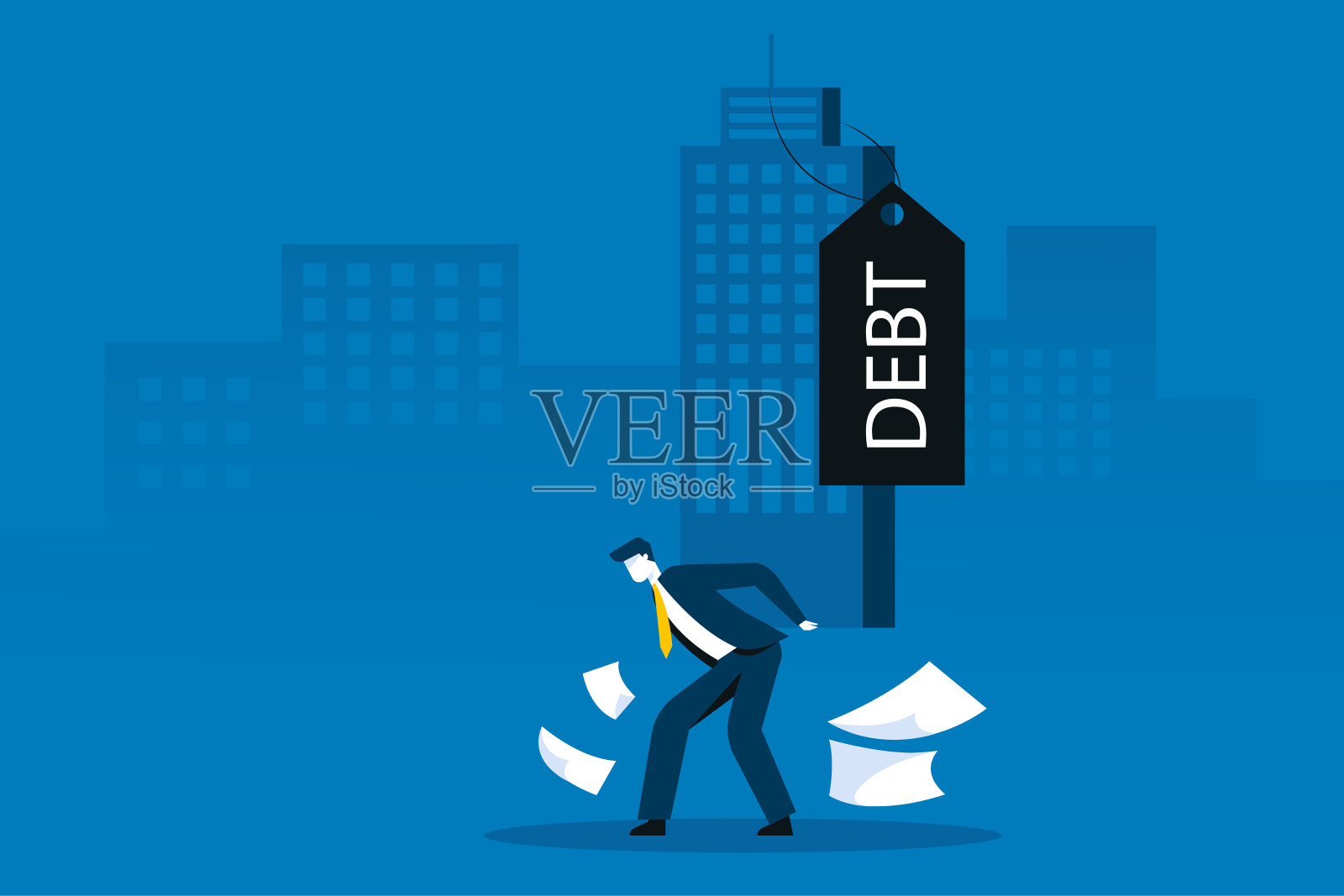 商人受到债务打击的压力。工作压力大，债务缠身。插画图片素材