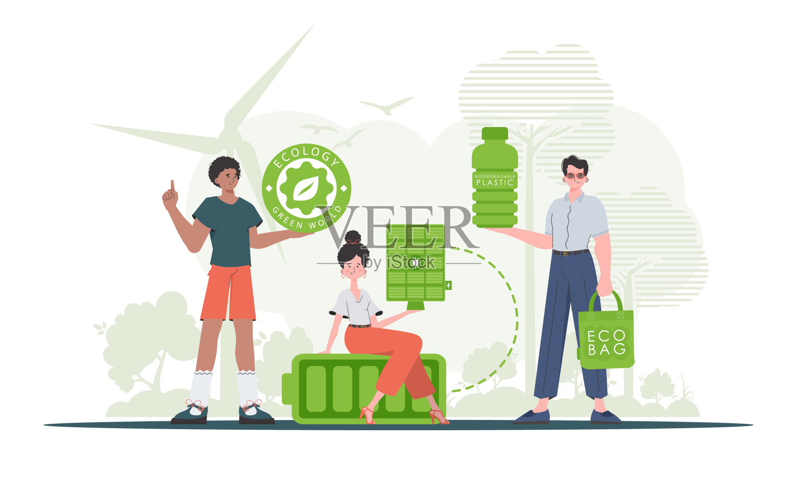 生态友好的概念。时尚人物。矢量插图。插画图片素材