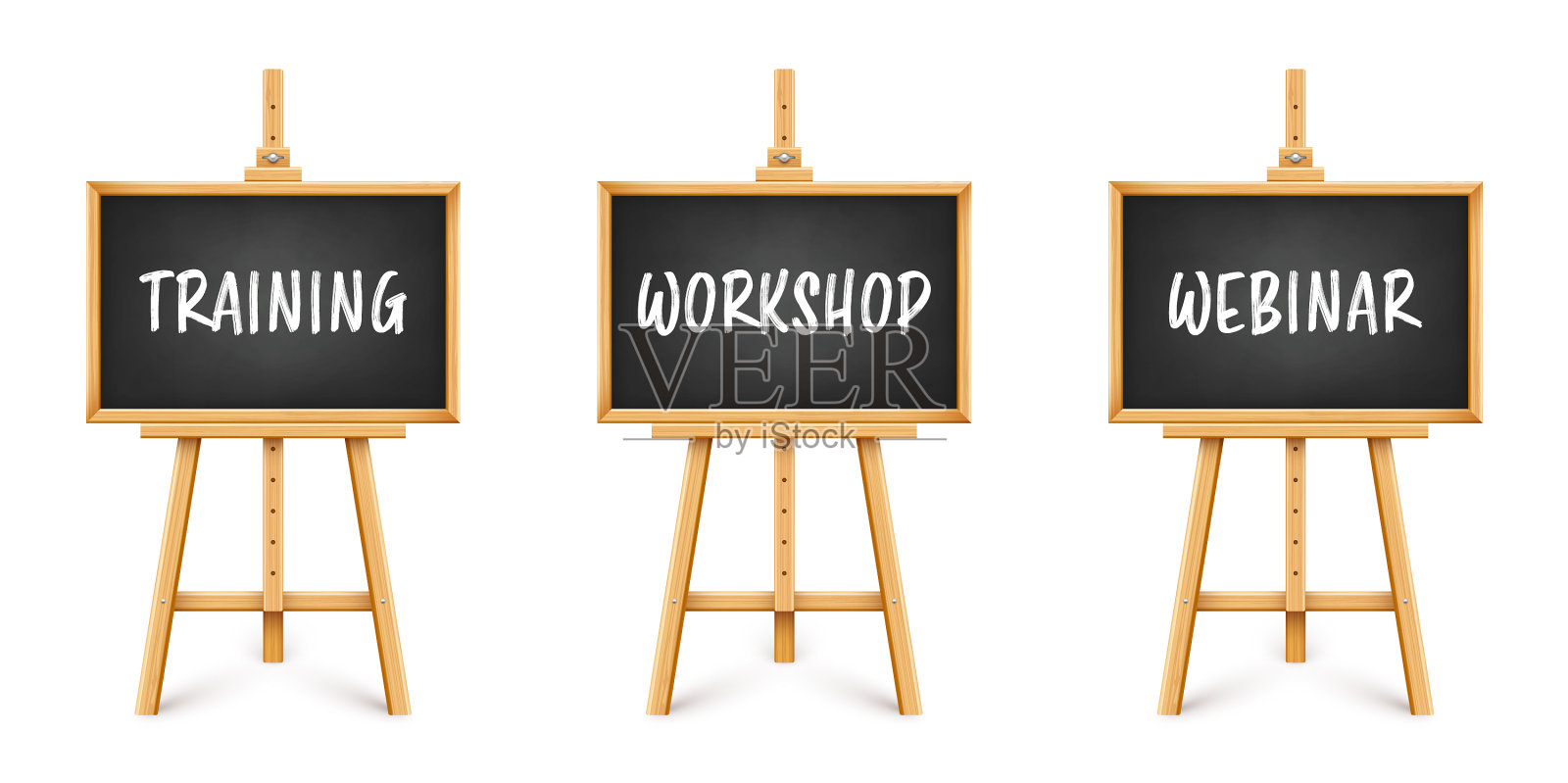 木制画架上的现实黑色黑板插画图片素材