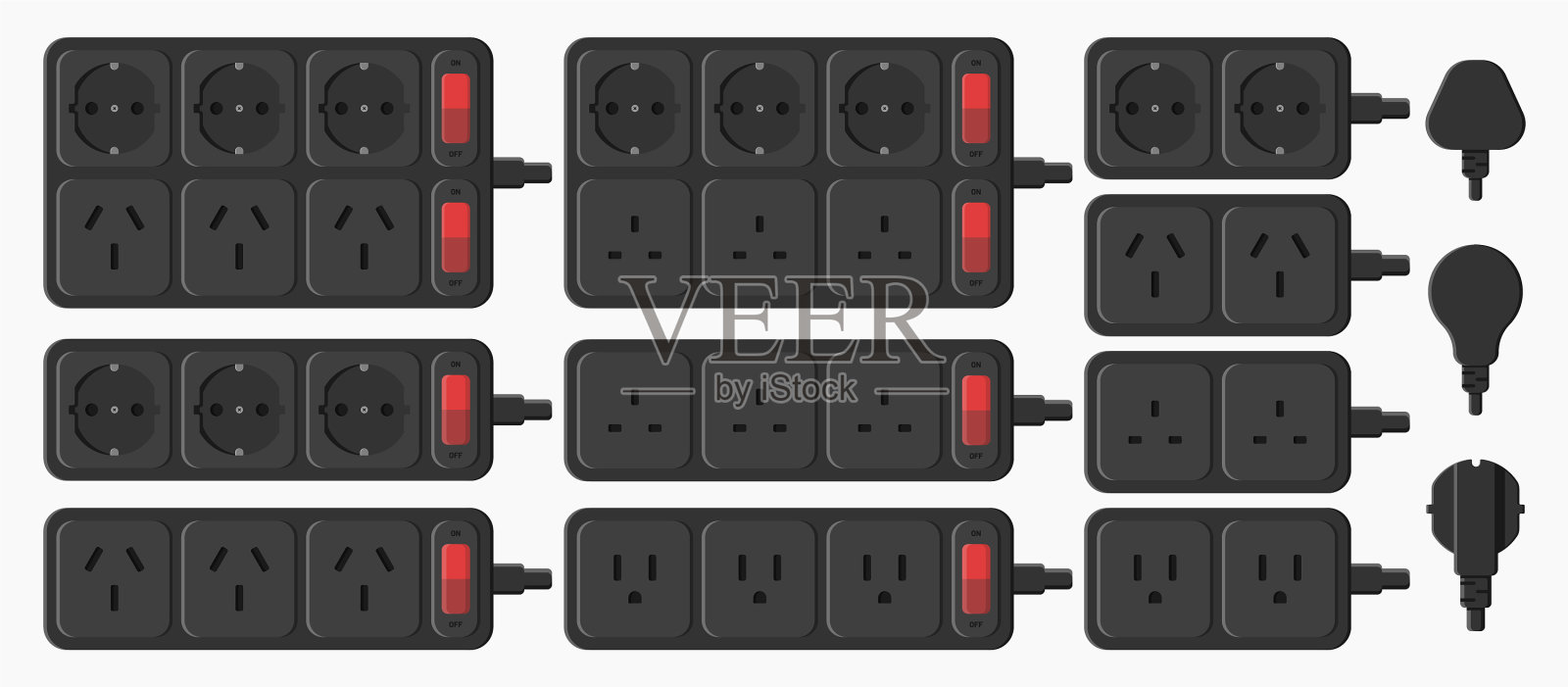 电源带延长线插座插头设置平插画图片素材