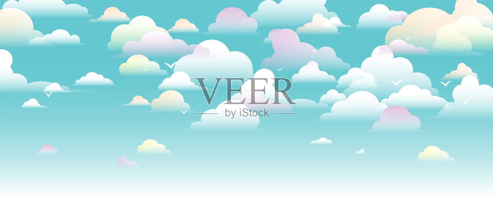 白云朵朵，清晨浪漫的天空背景。水平向量插图。插画图片素材