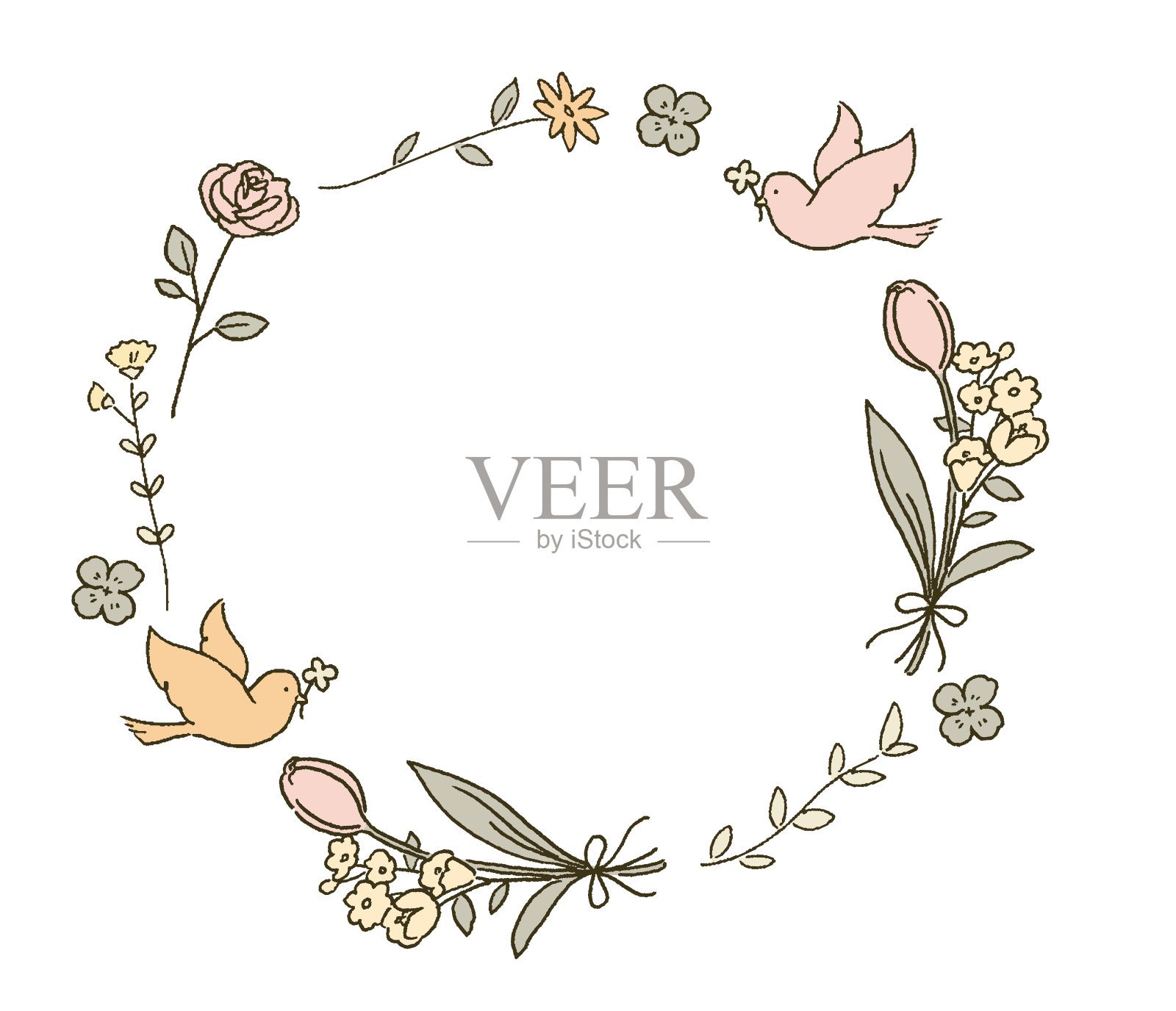 自然植物和鸟类花环插画插画图片素材