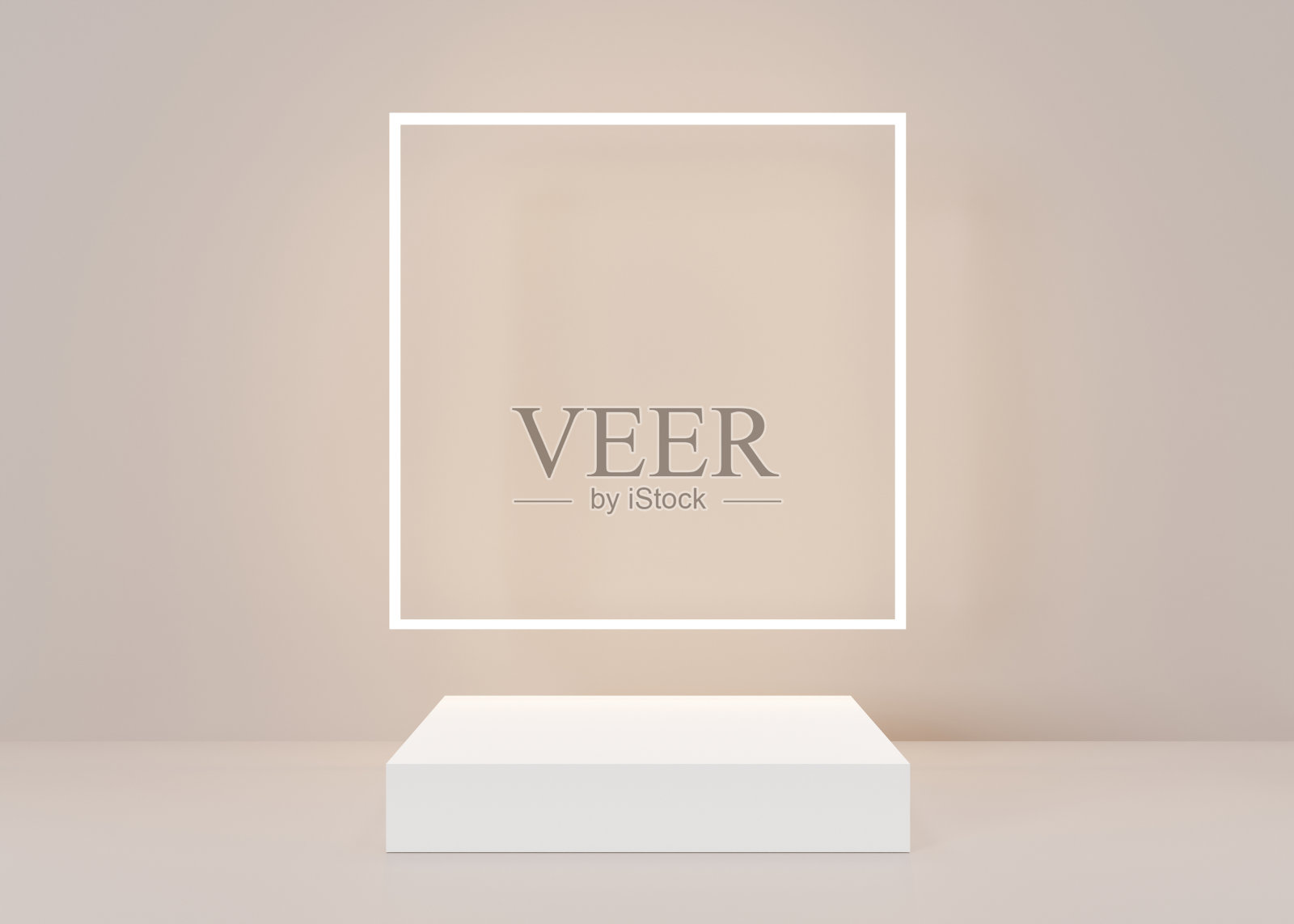 方形白色讲台用于产品、化妆品的展示。柔和的颜色。模拟。美容产品的台座或平台。空的场景。3 d渲染。照片摄影图片