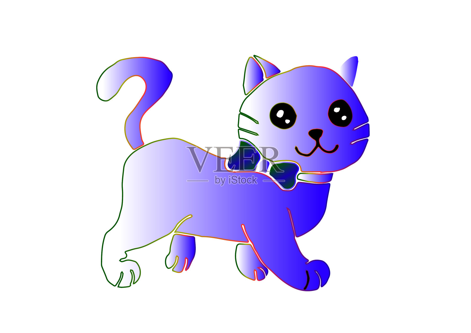 浅蓝色和白色相间的孤立猫身上一片黑色插画图片素材