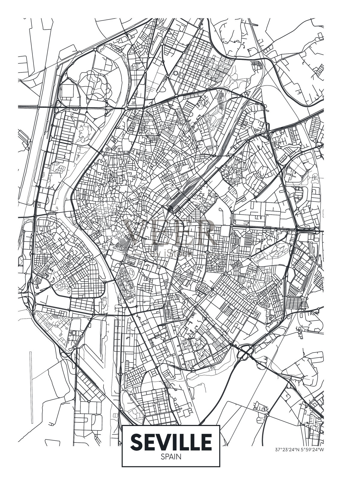 城市地图塞维利亚旅游海报设计插画图片素材