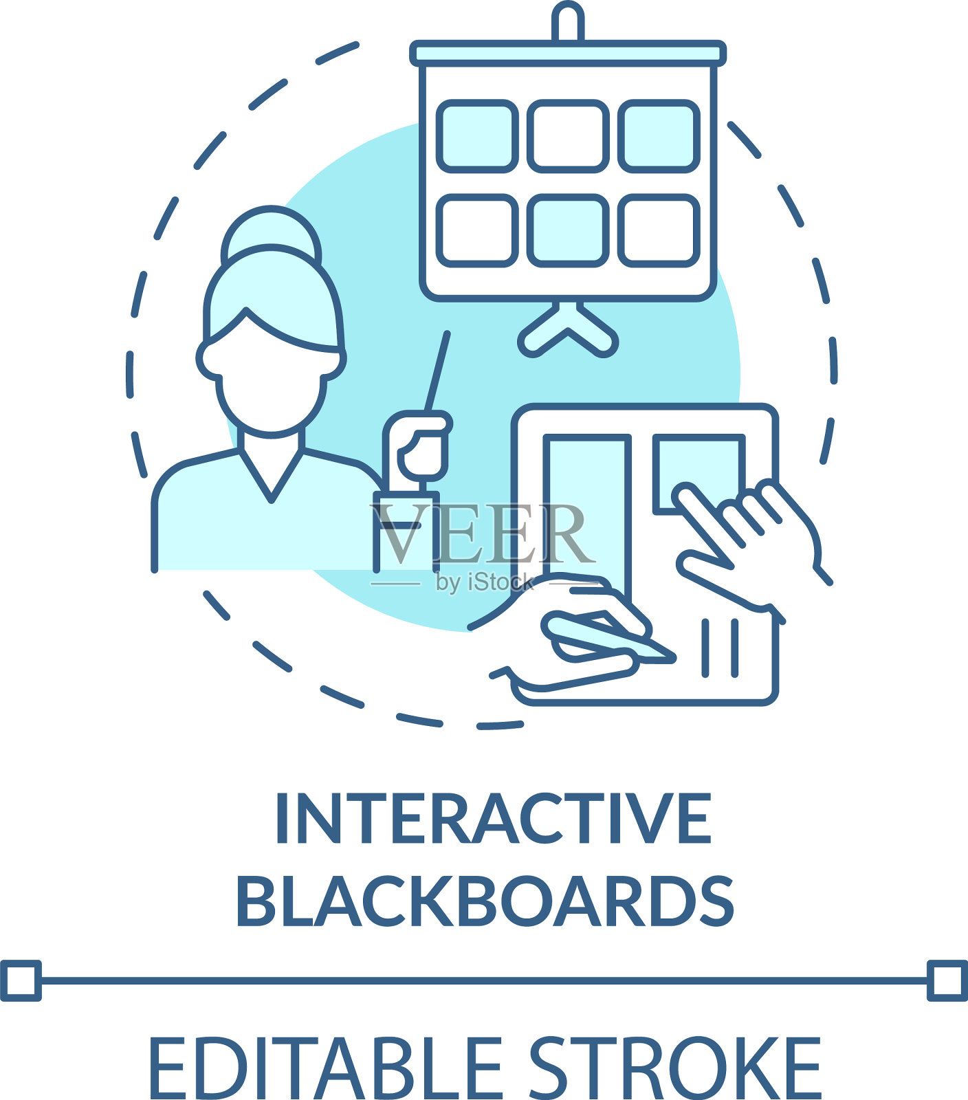 互动黑板蓝绿色概念图标插画图片素材