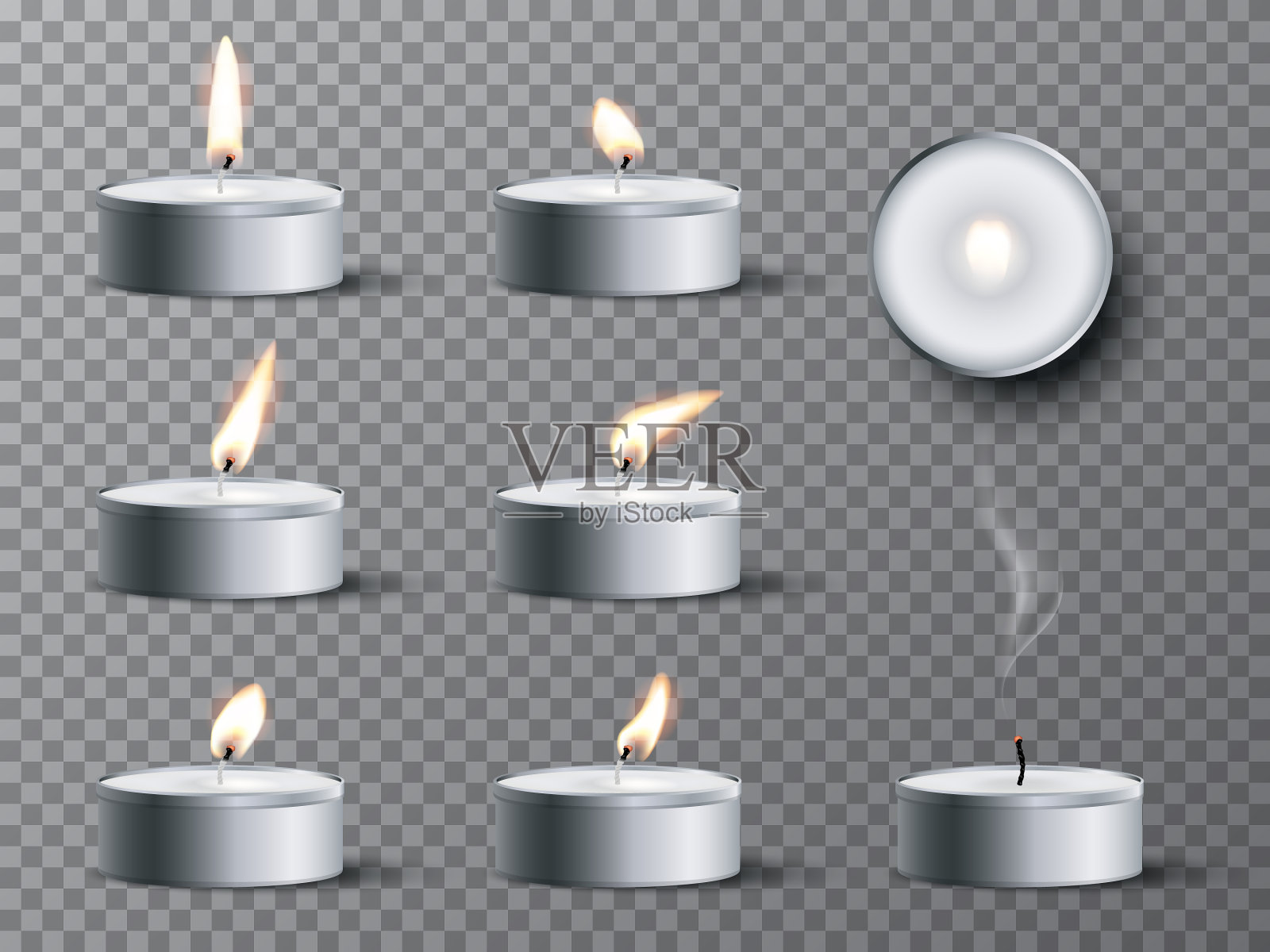 一套孤立的现实茶蜡烛插画图片素材