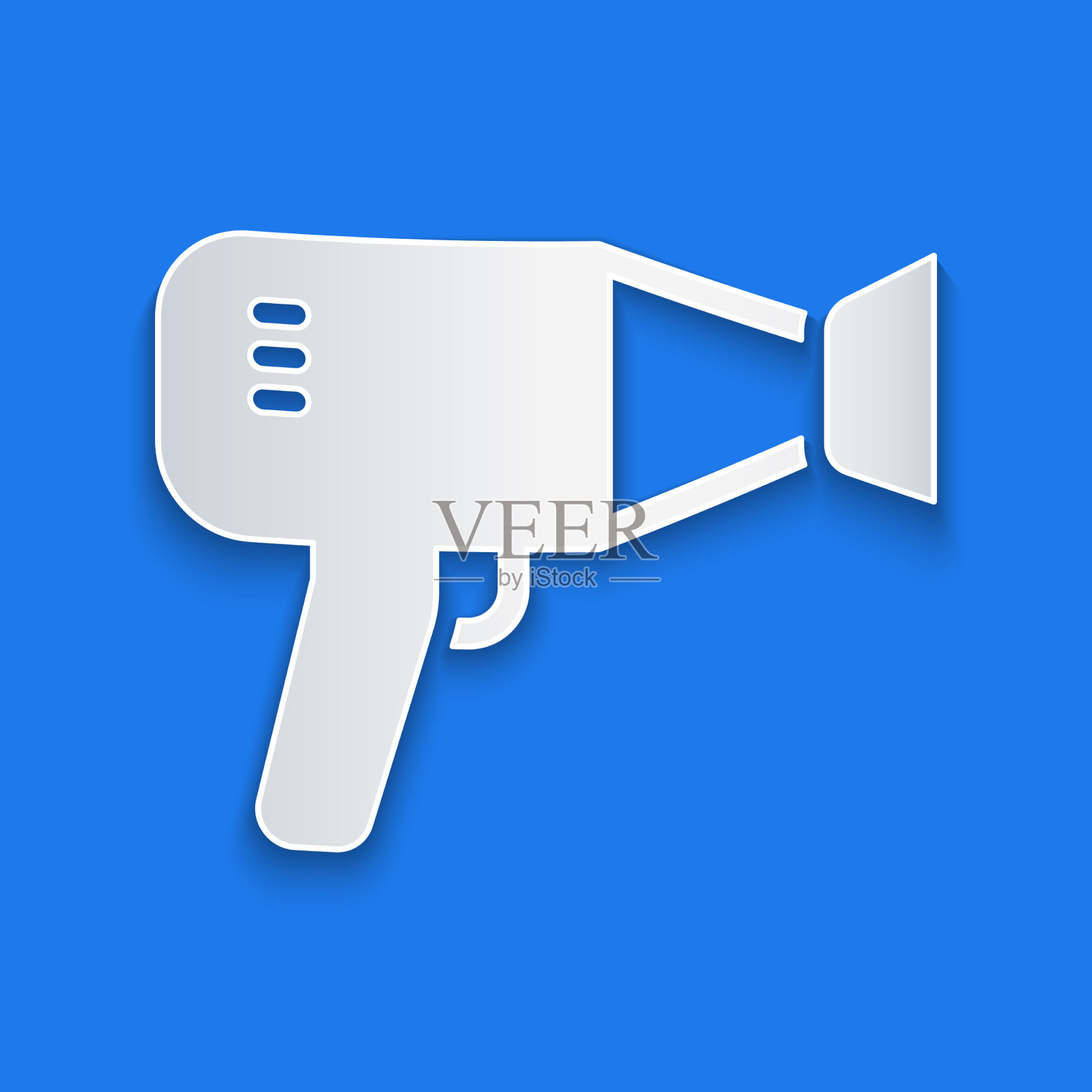 剪纸吹风机图标孤立在蓝色插画图片素材