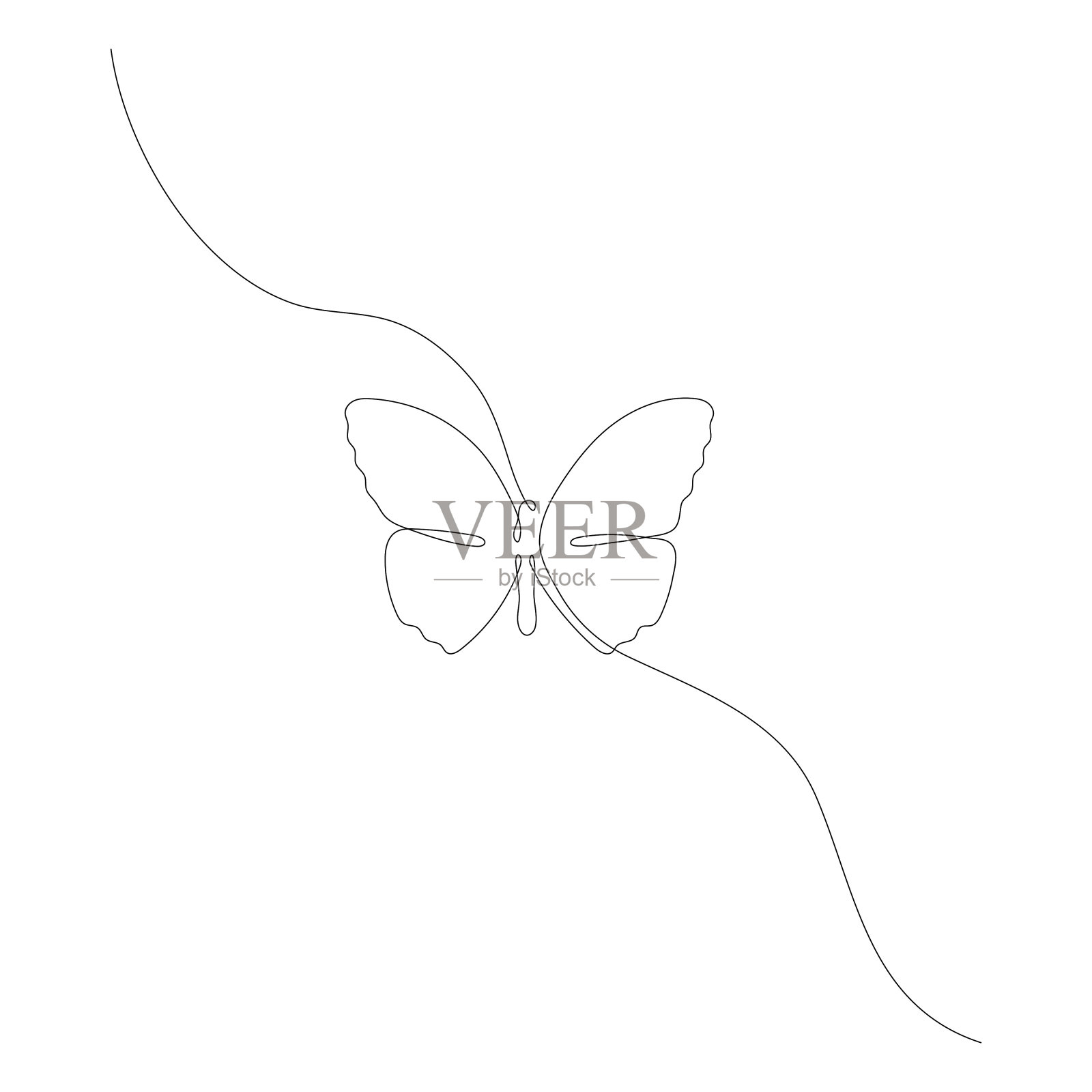 蝴蝶飞舞的连续线条艺术绘画。插画图片素材