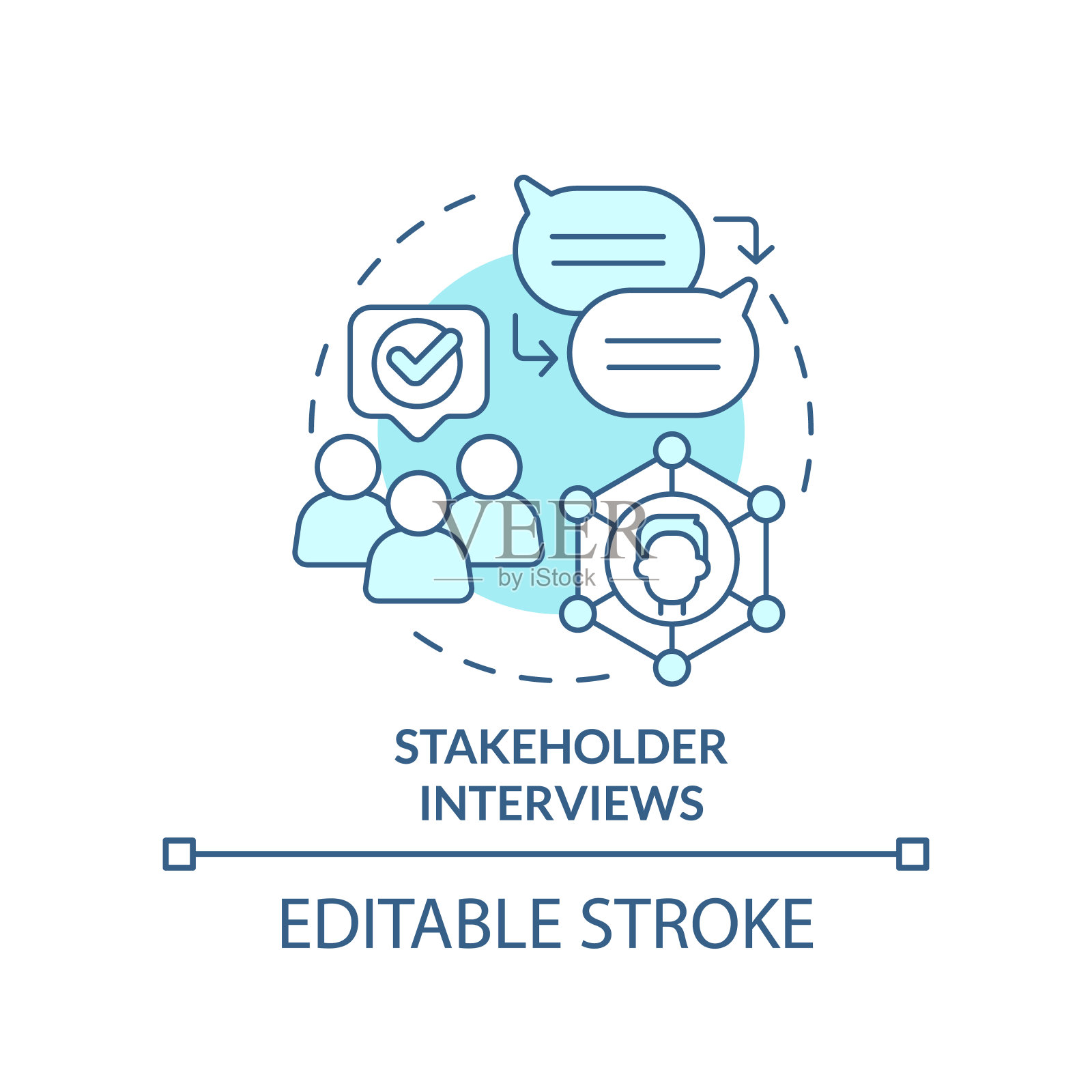 利益相关者访谈蓝绿色概念图标插画图片素材