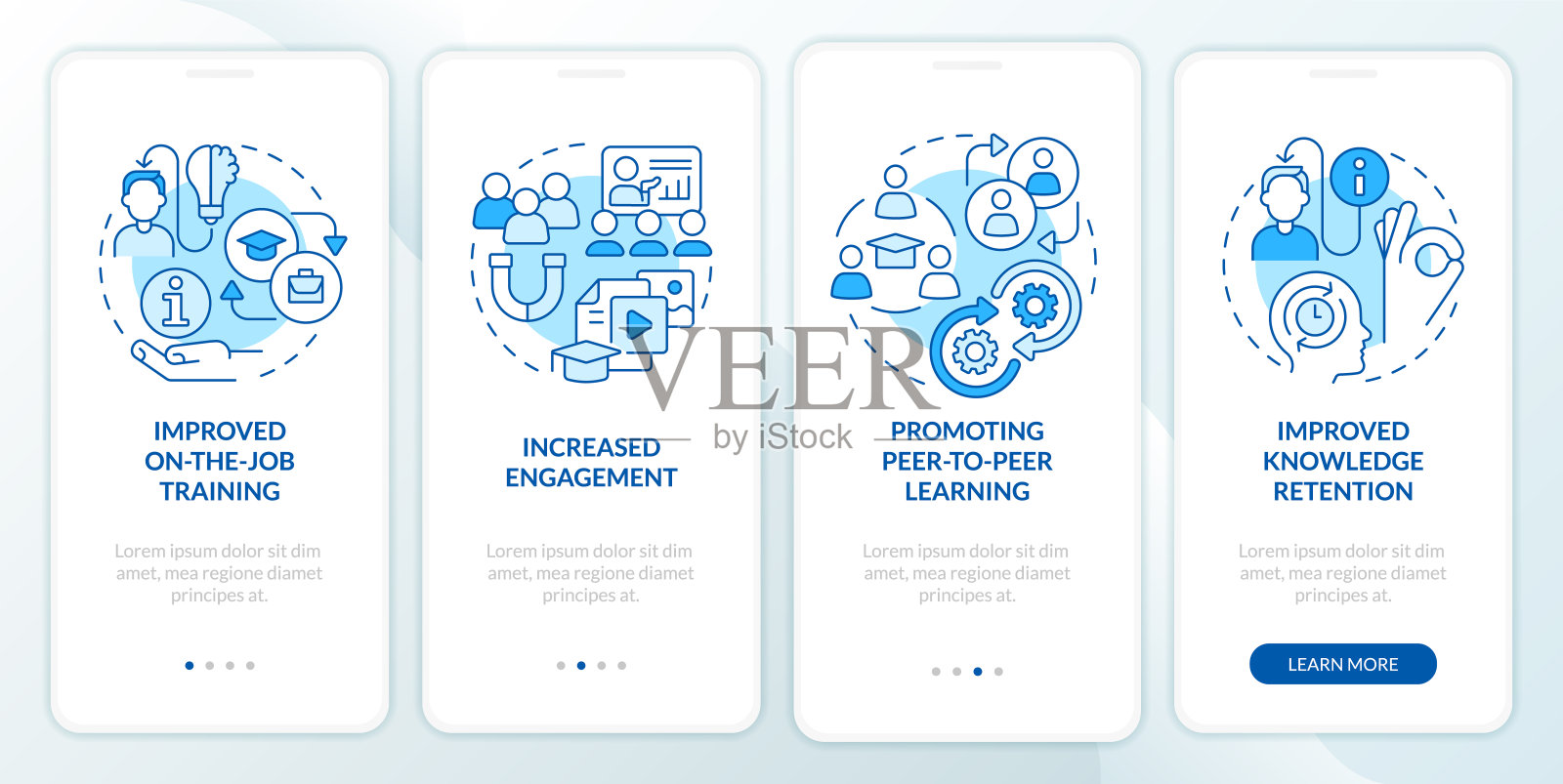 微学习有利于蓝色的登机手机应用程序屏幕设计模板素材