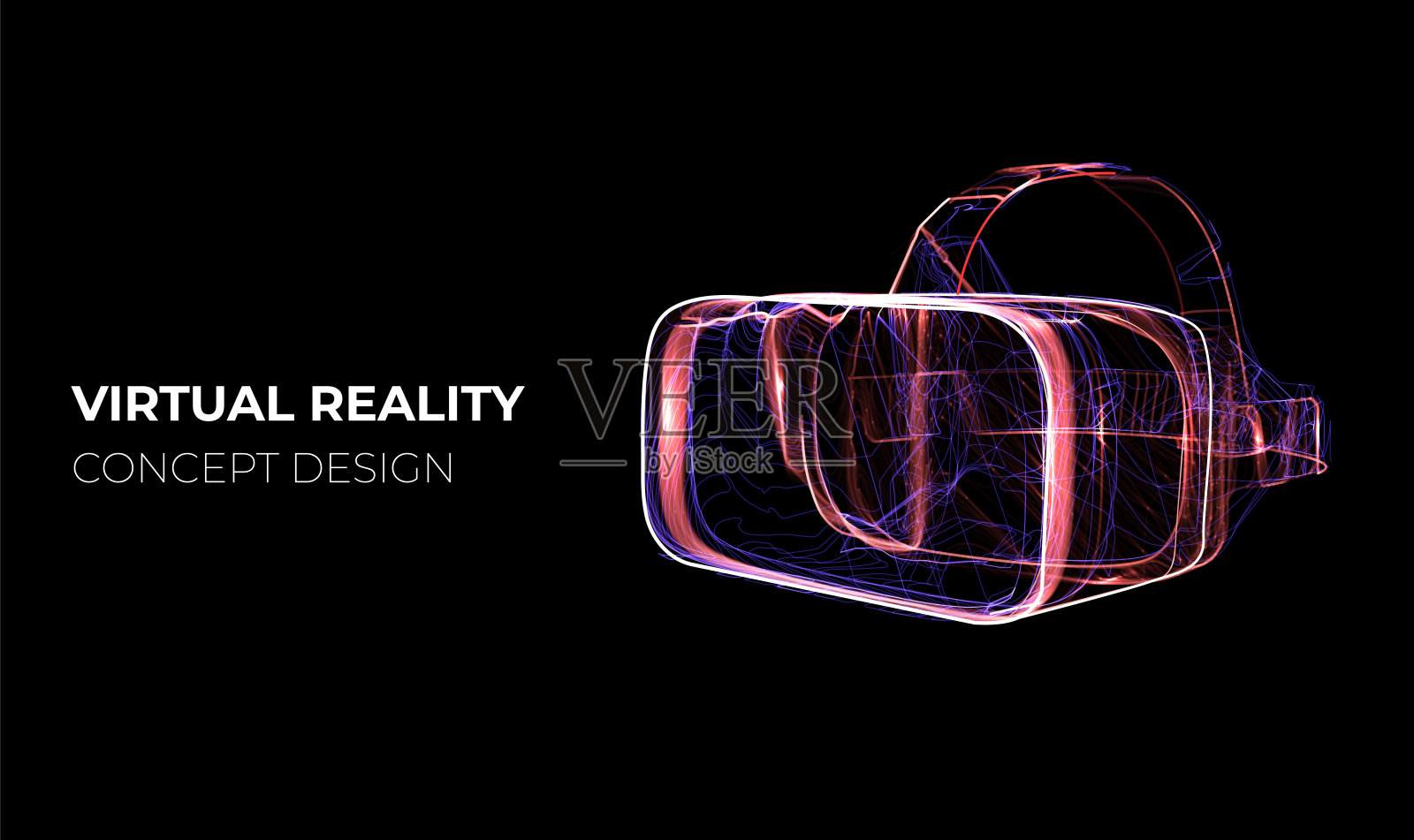 3d概念vr眼镜。Metaverse概念设计。霓虹灯未来主义风格。插画图片素材