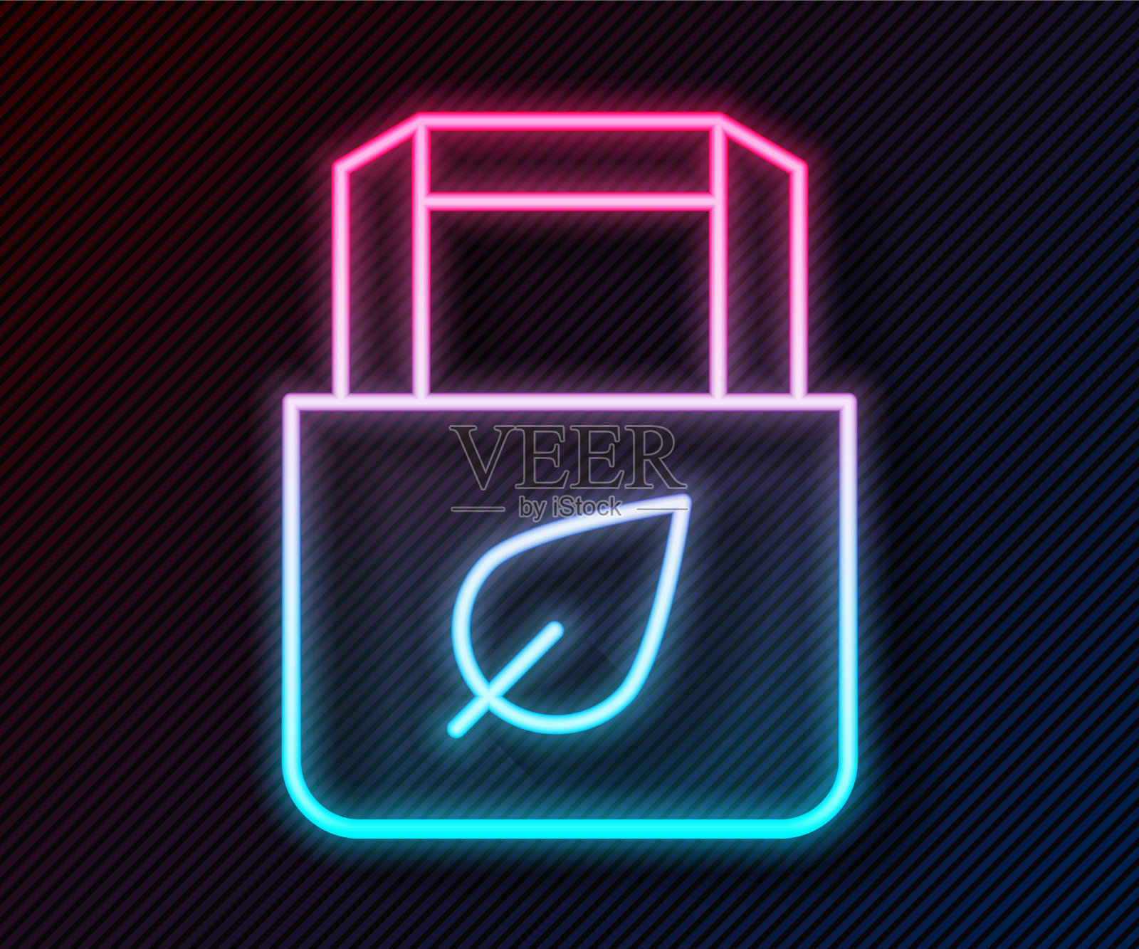 发光霓虹灯线纸购物袋回收插画图片素材