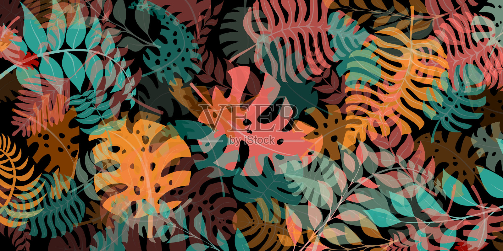 热带棕榈叶背景插画图片素材