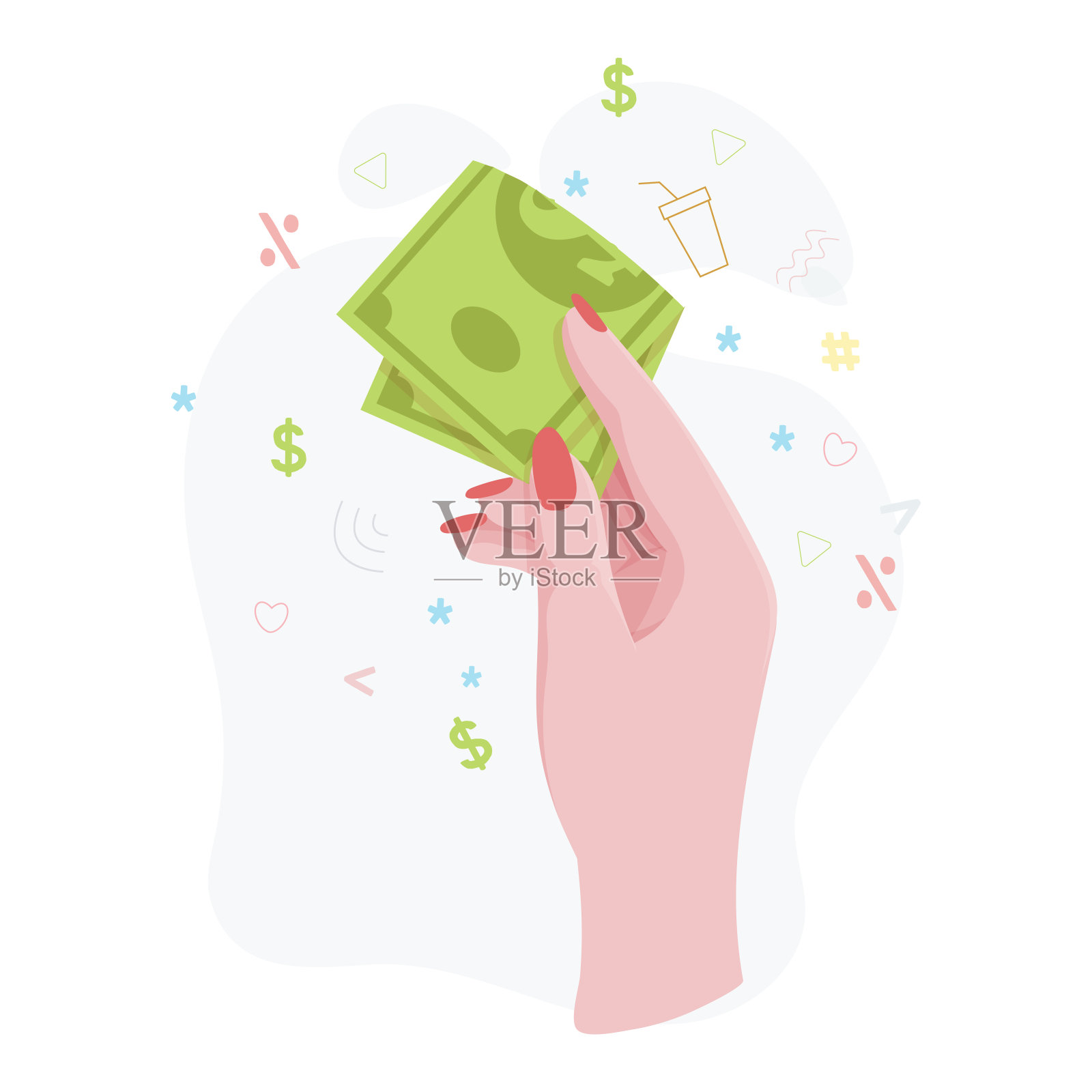 有钱的手数钱、给钱、给钱、收钱、挤钱、显钱。货款。慈善机构。银行现金业务。矢量插图。插画图片素材