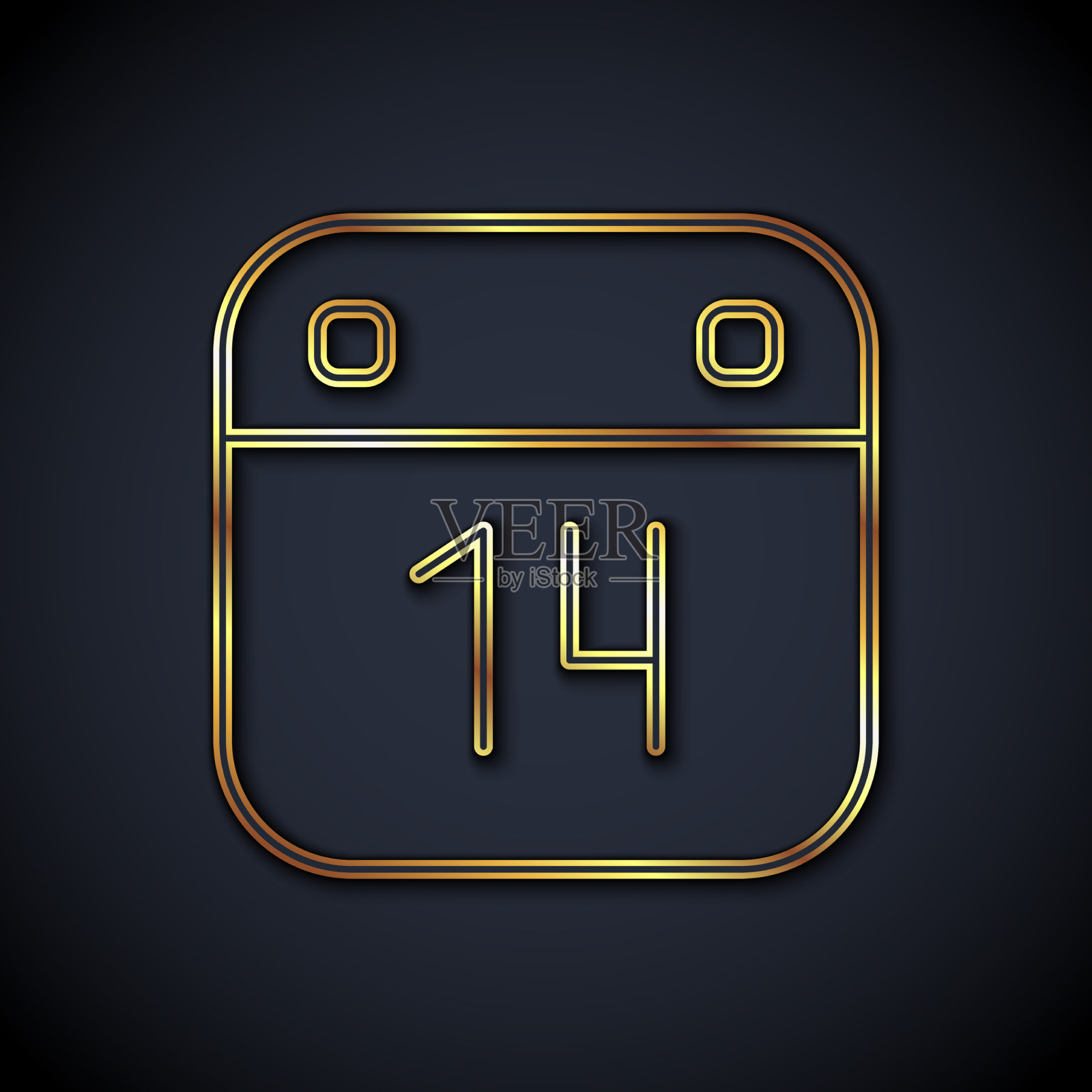 金线日历与2月14日图标隔离图标素材