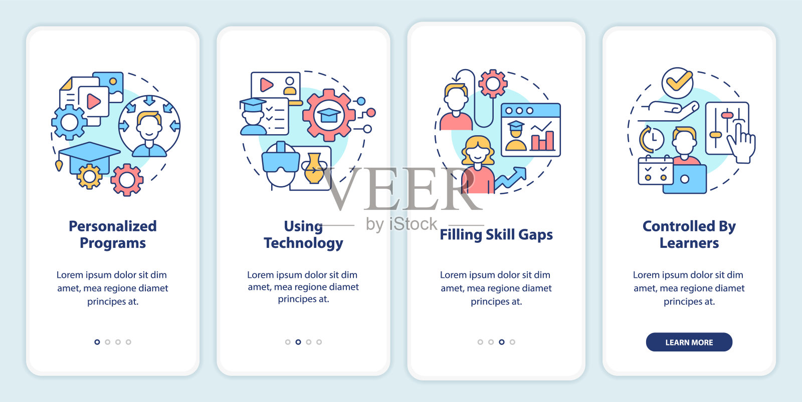 微学习在移动应用程序屏幕上进行插画图片素材