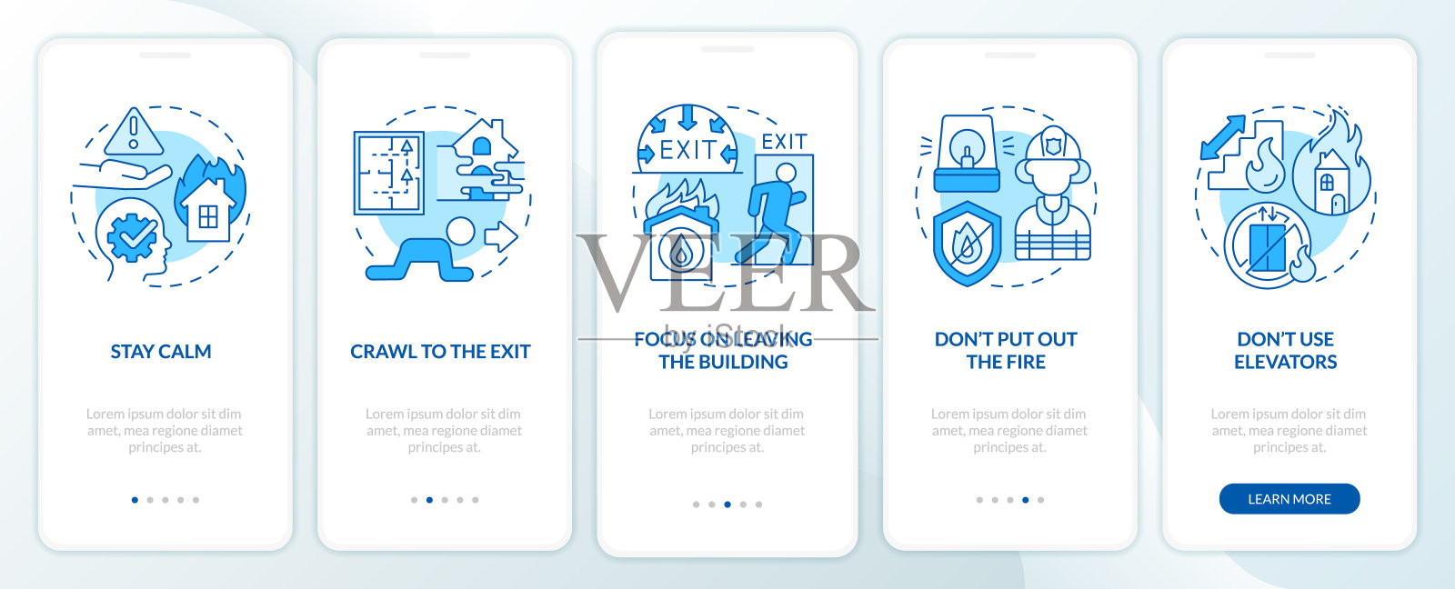 逃离火蓝色的手机应用程序屏幕的房子插画图片素材