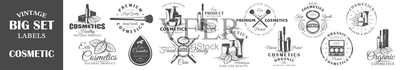 一套复古化妆品标签插画图片素材