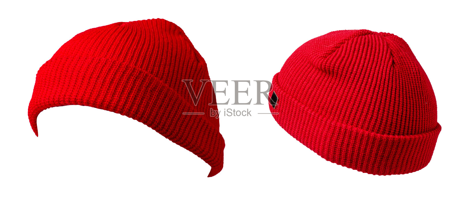 Docker针织帽孤立在白色背景。时尚的说唱歌手的帽子。帽子的渔夫照片摄影图片