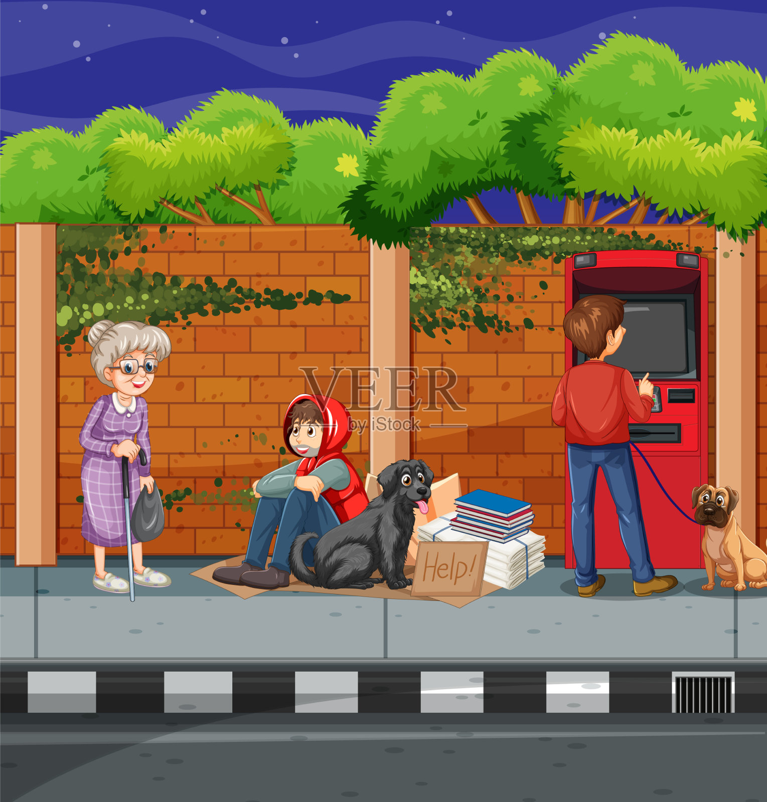 城市里无家可归的人插画图片素材