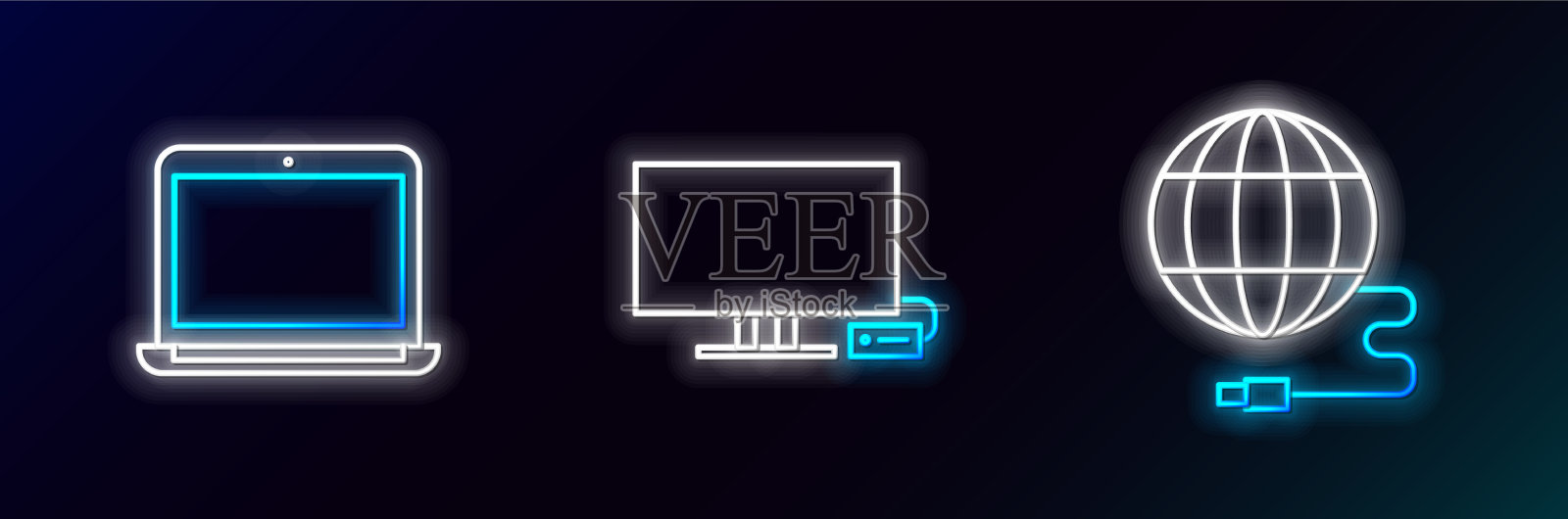 设置在线社交网络笔记本电脑和智能电视图标图标素材